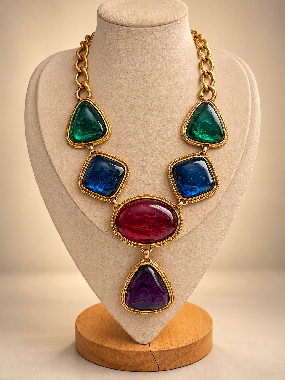 Vintage 1993 KJL for Avon Caprianti Collection Cabochon Necklace & Earrings Set