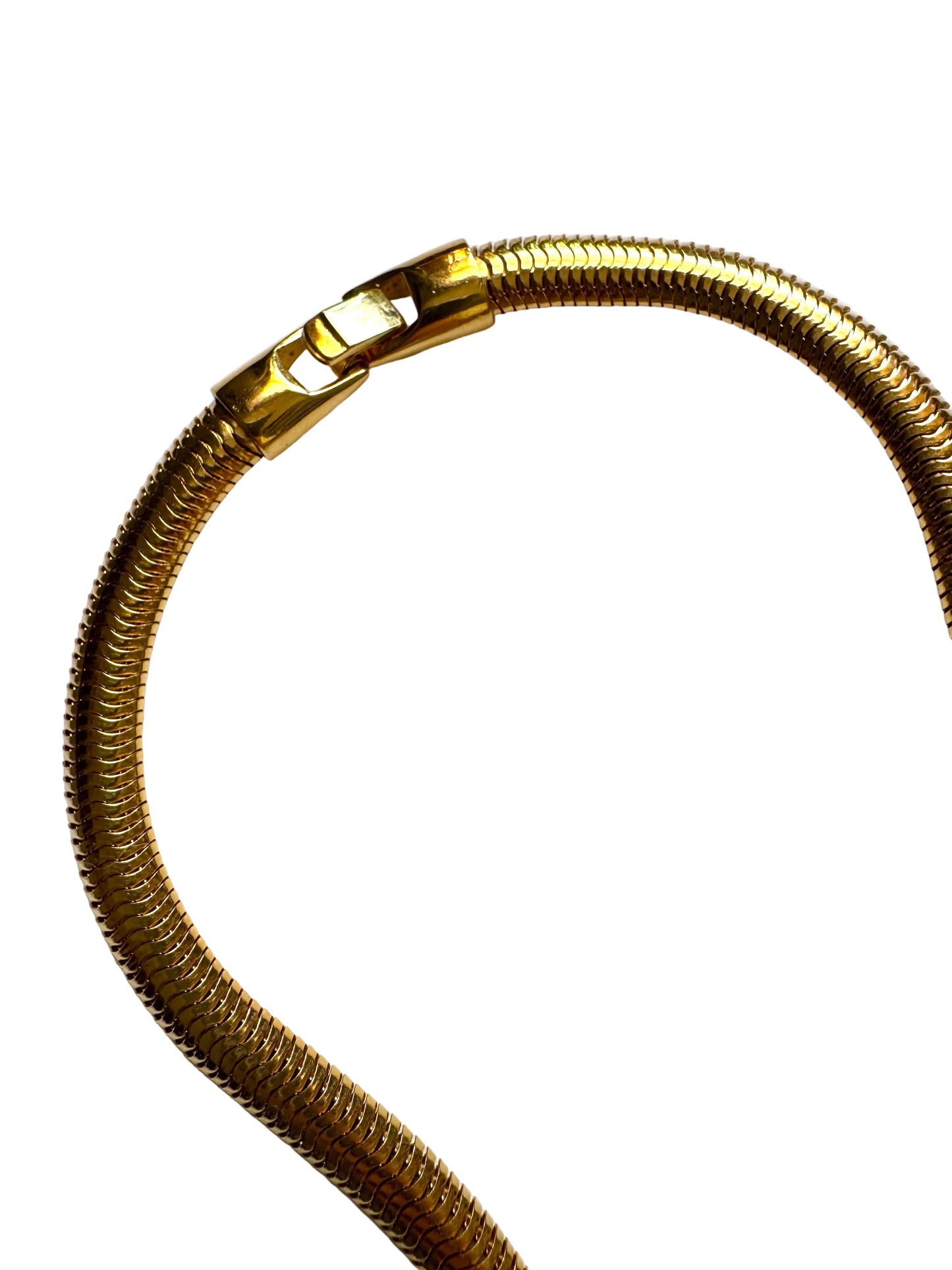 Vintage Crown Trifari Gold Tone Snake Chain Necklace with Rhinestone Centerpiece