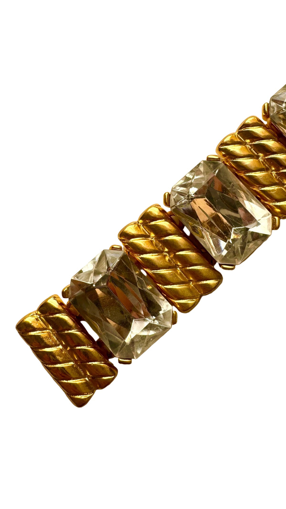 Vintage Chunky Clear Crystal Gold Tone Statement Link Bracelet