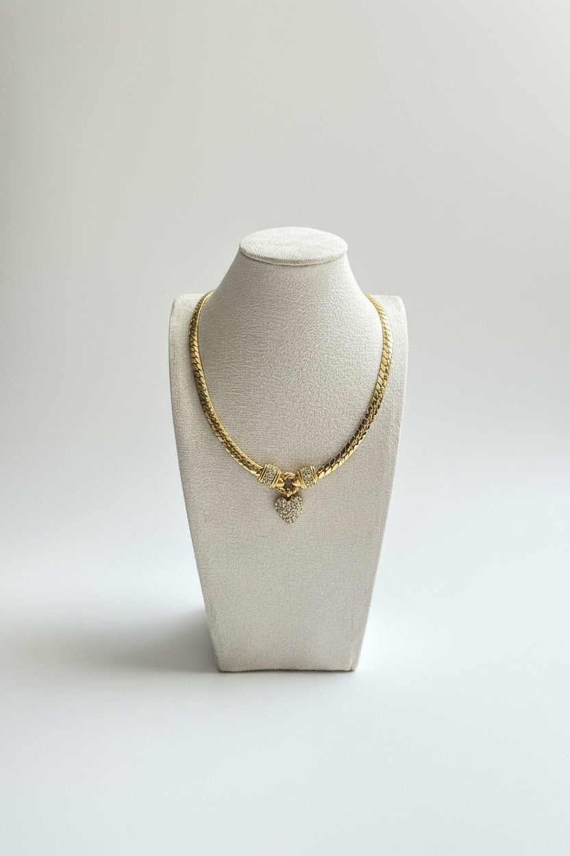 Vintage Swarovski Pave Crystal Heart Pendant Necklace