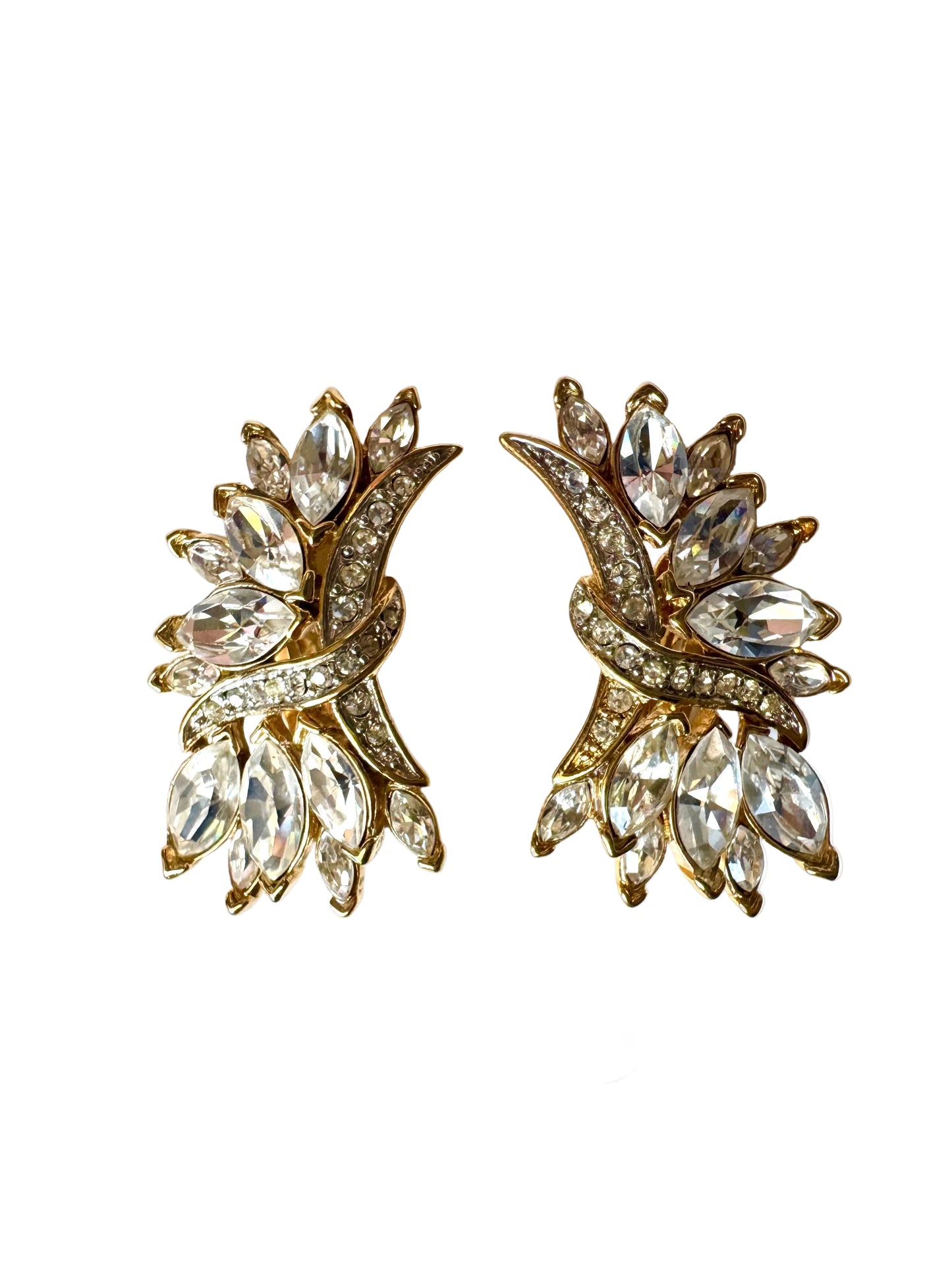 Vintage Trifari Crystal Burst Clip Earrings
