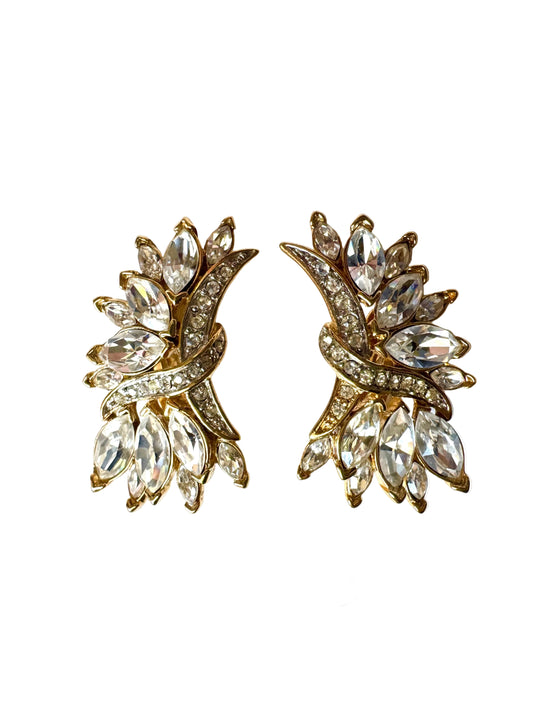 Vintage Trifari Crystal Burst Clip Earrings