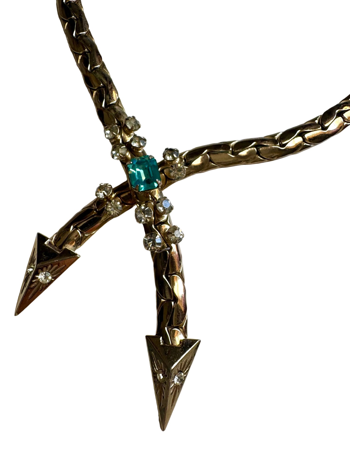 Vintage Kafin Statement Necklace with Aqua Crystal & Rhinestones
