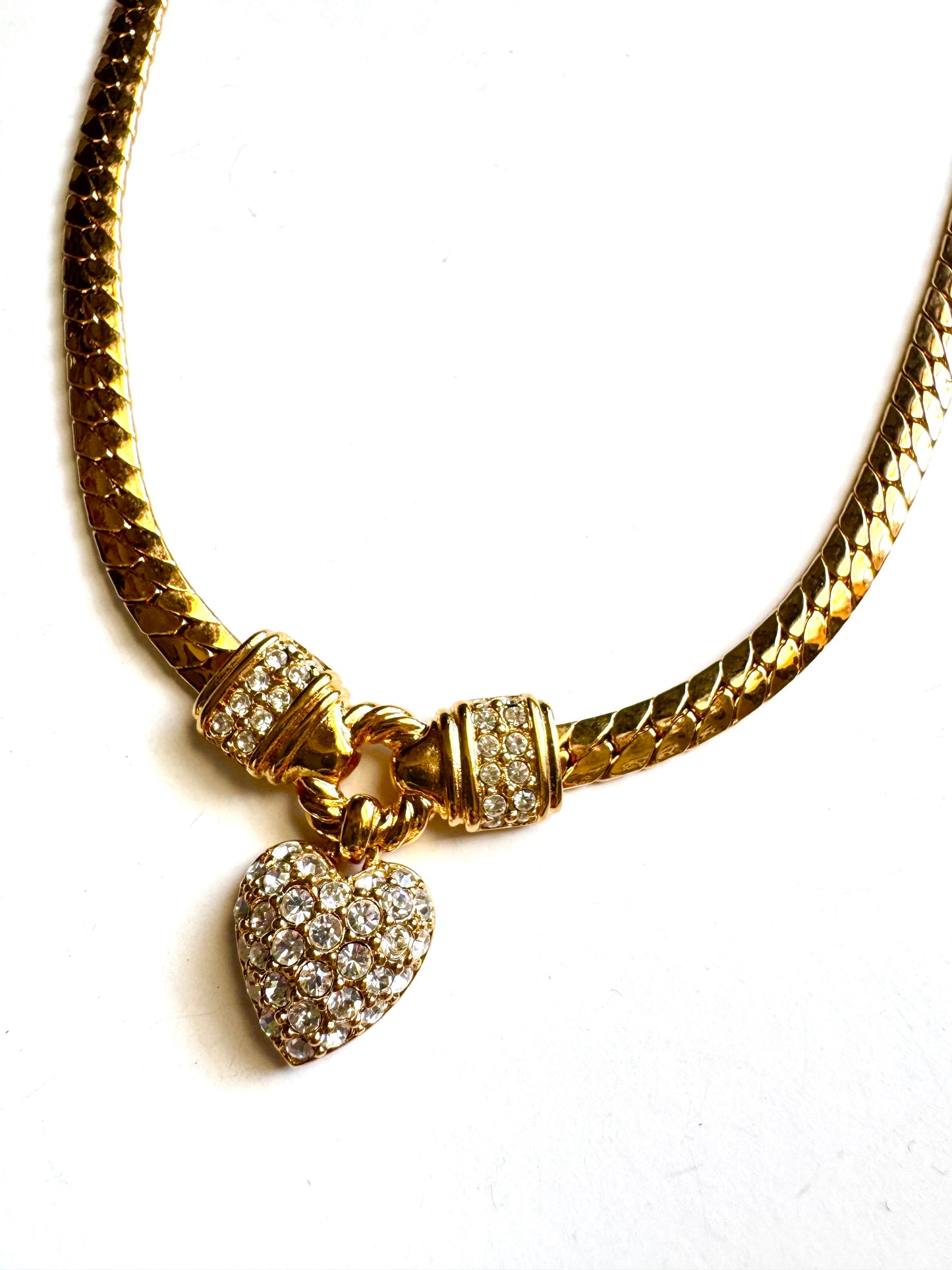 Vintage Swarovski Pave Crystal Heart Pendant Necklace