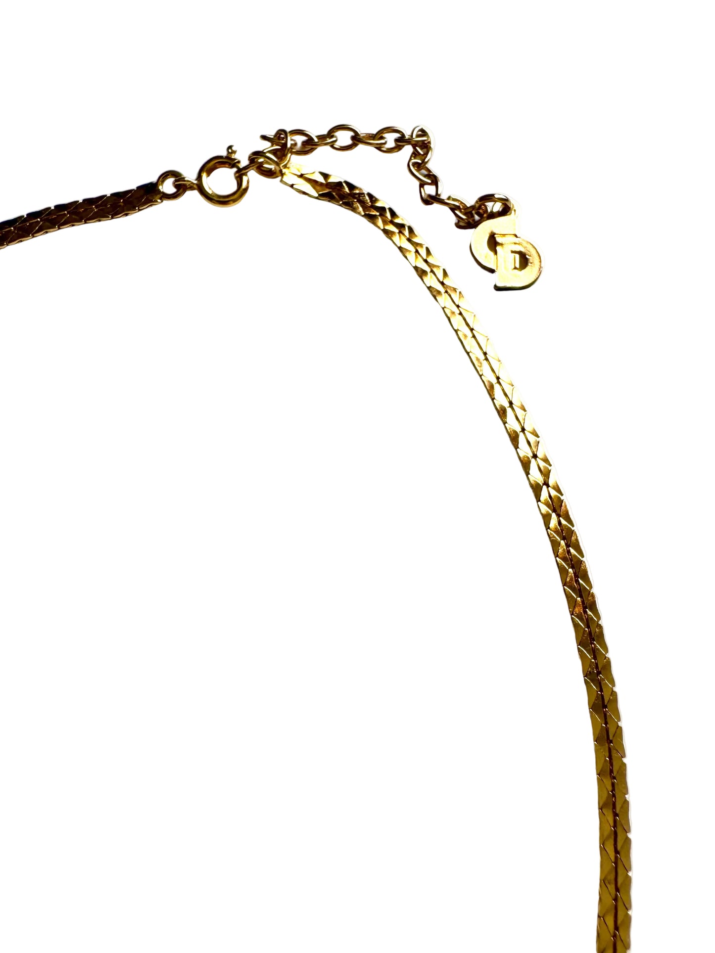 Vintage Christian Dior Blue Crystal Double Chain Herringbone Necklace