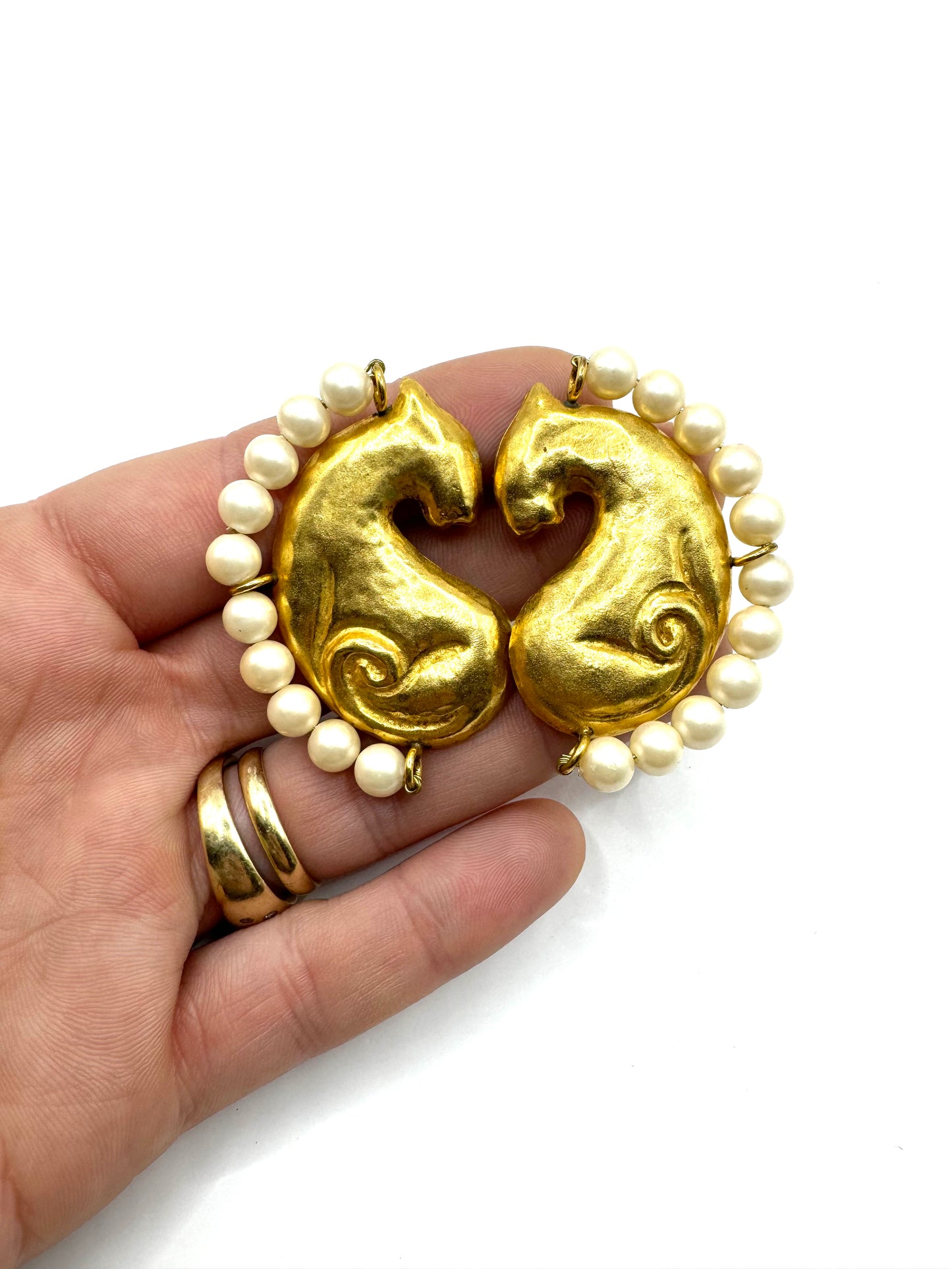 Vintage Jacques An Lanh Paris Clipon Gold Tone Lioness Earrings