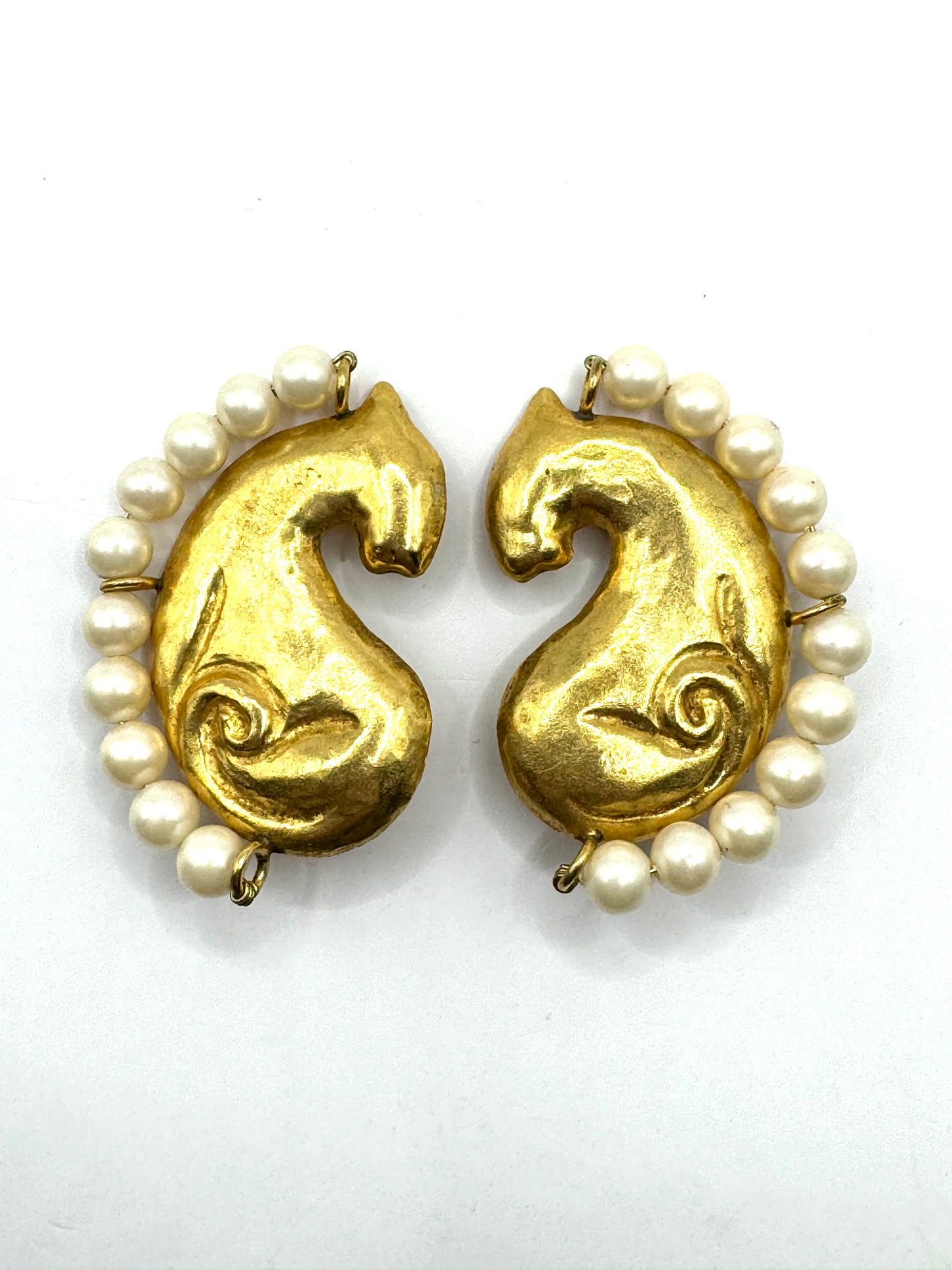 Vintage Jacques An Lanh Paris Clipon Gold Tone Lioness Earrings