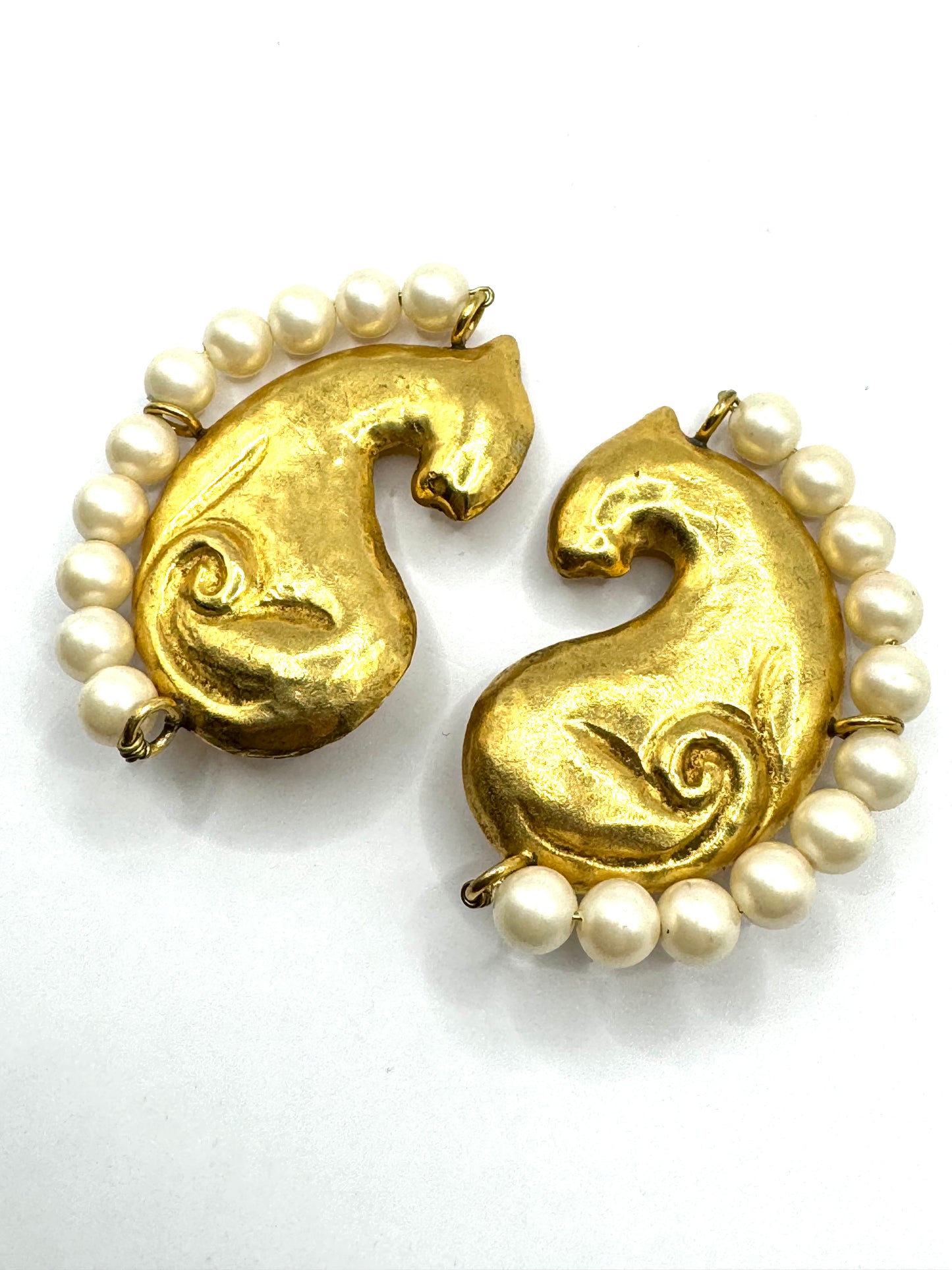 Vintage Jacques An Lanh Paris Clipon Gold Tone Lioness Earrings