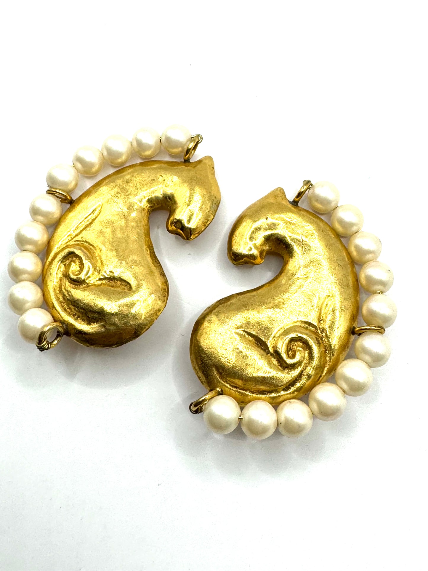 Vintage Jacques An Lanh Paris Clipon Gold Tone Lioness Earrings