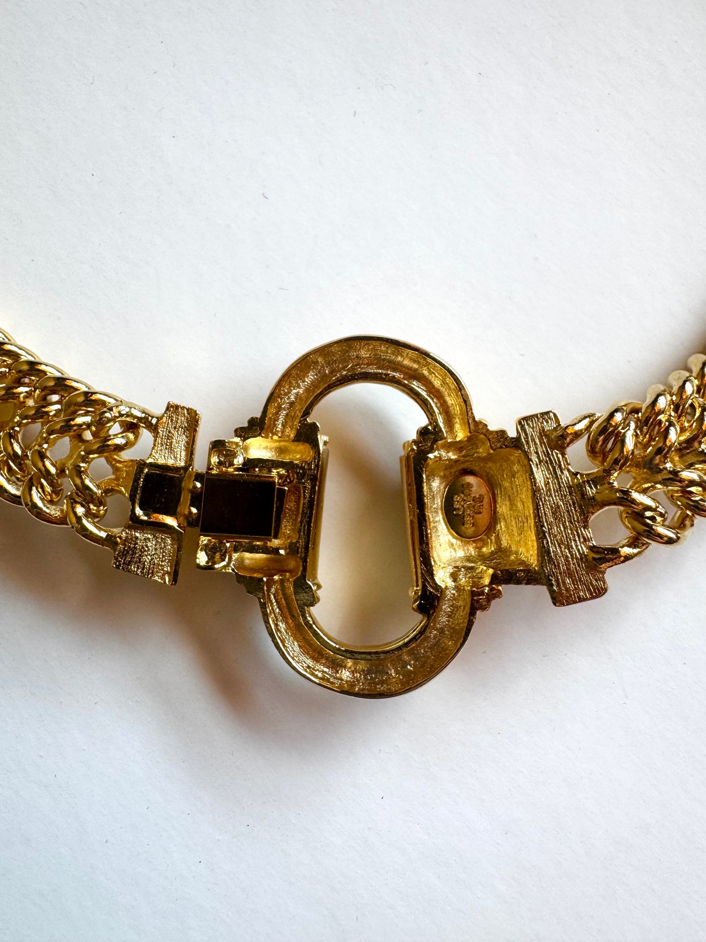 Vintage Les Bernard Gold Tone Red Crystal Statement Necklace