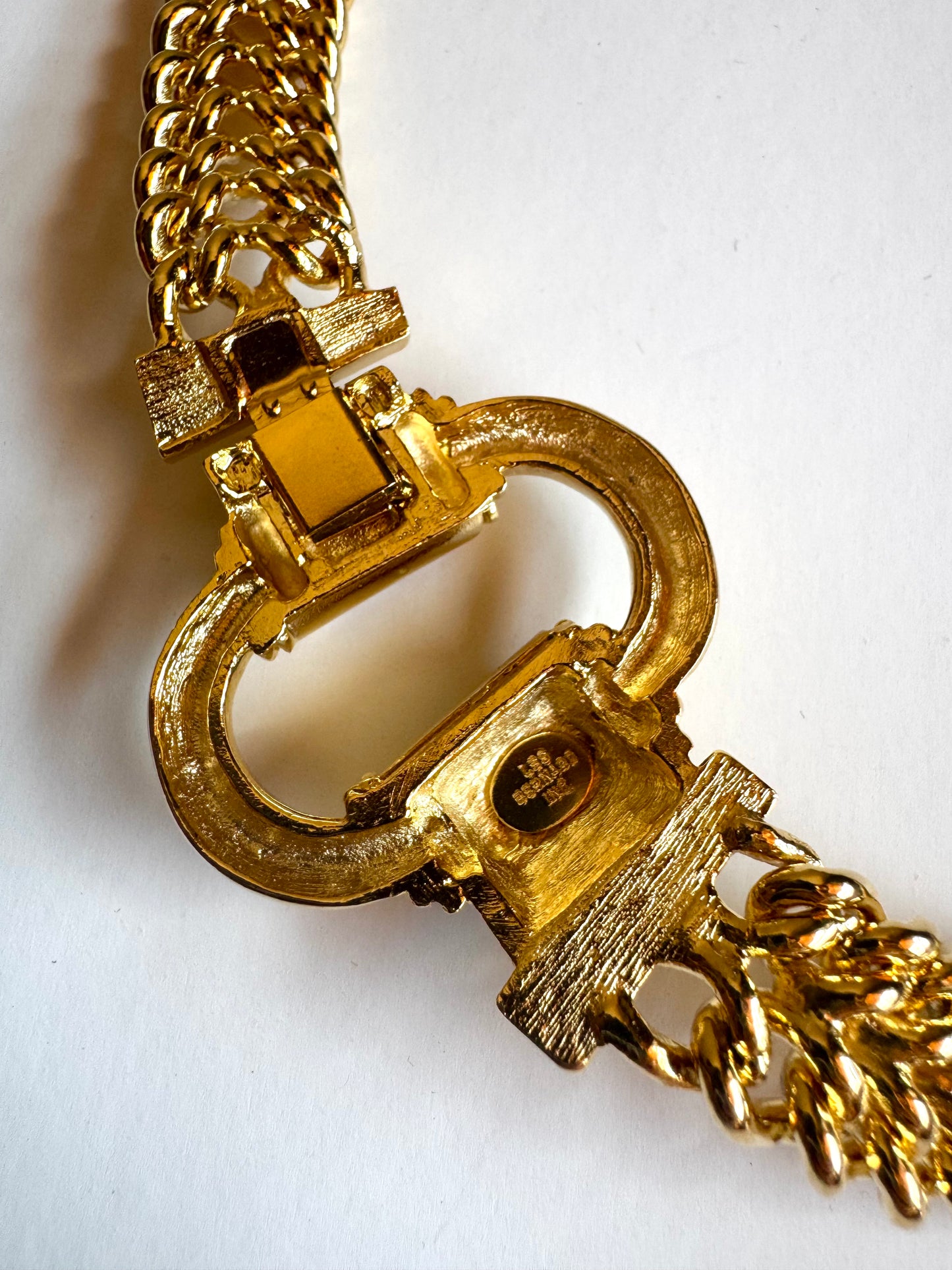 Vintage Les Bernard Gold Tone Red Crystal Statement Necklace