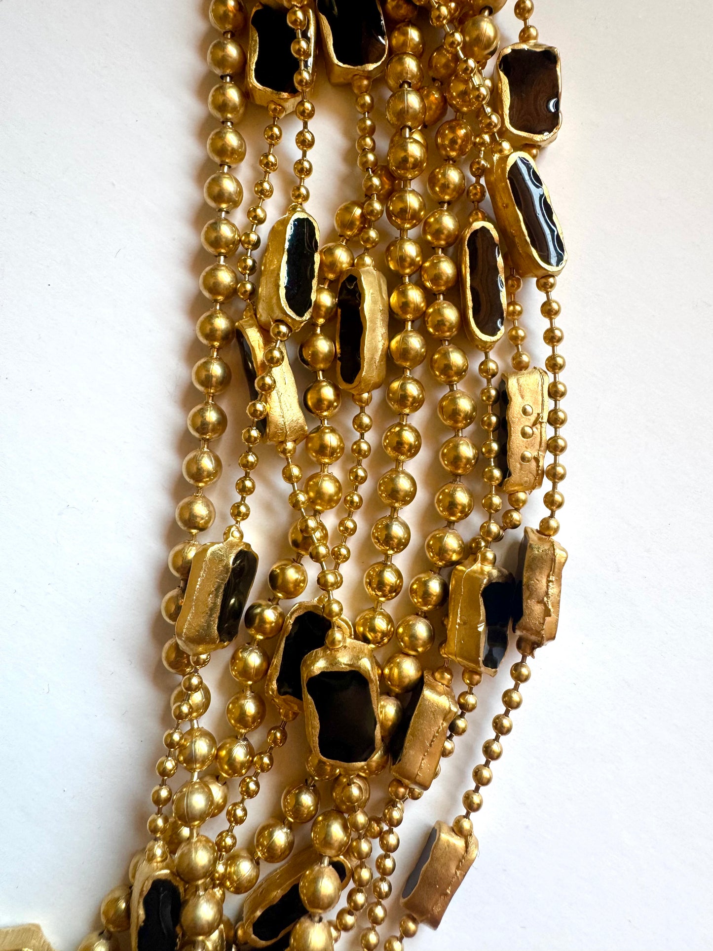 Vintage Unsigned Multi-Strand Gold Tone Black Enamel Statement Necklace