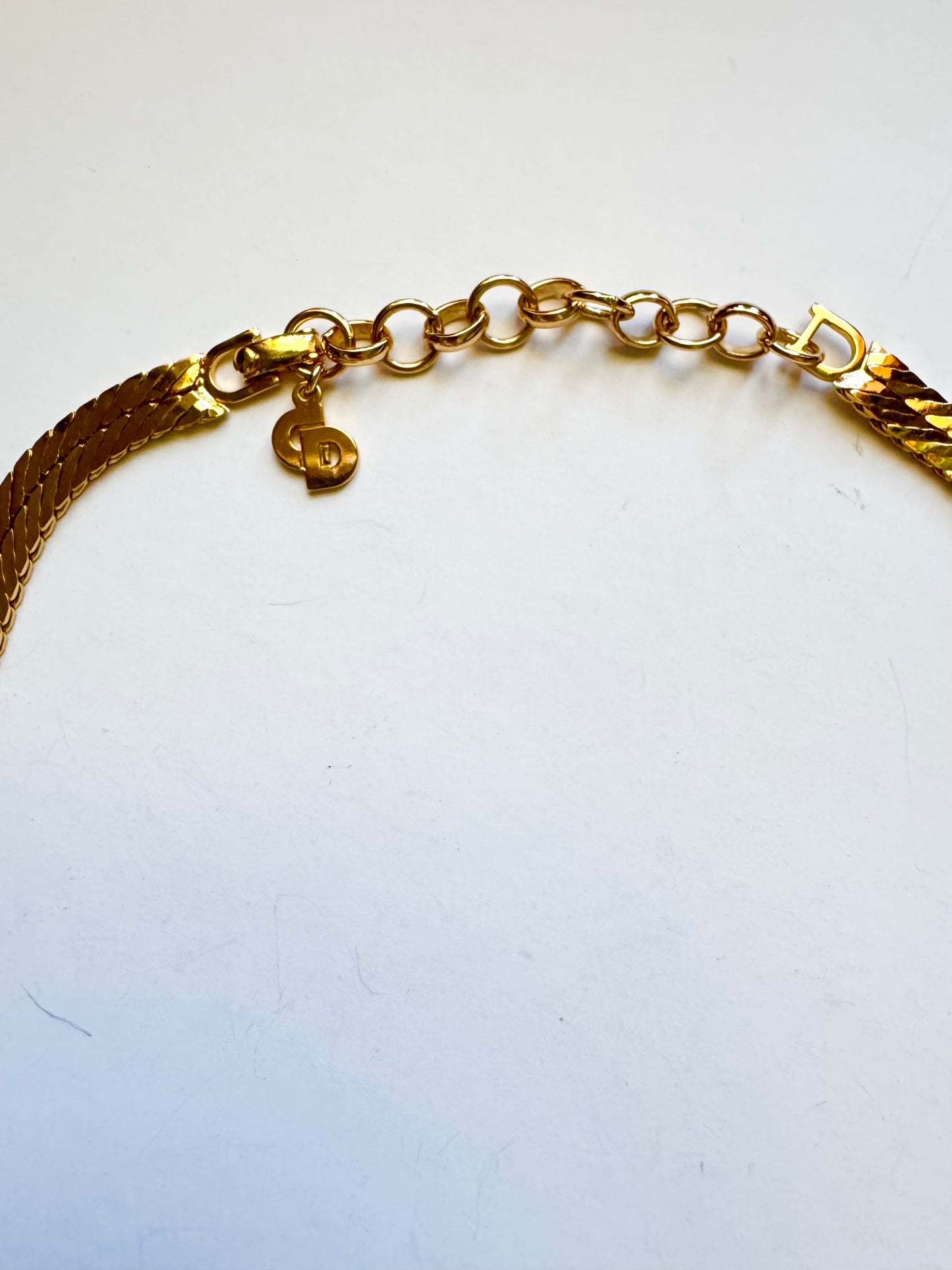 Vintage Christian Dior Rhinestone Panel Necklace Gold Tone