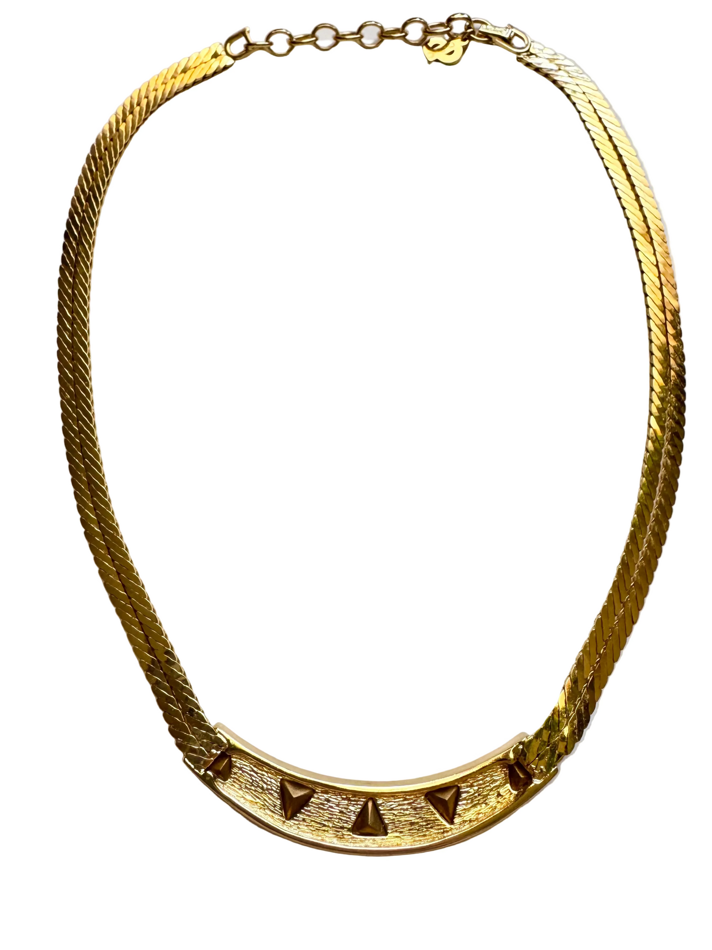 Vintage Christian Dior Rhinestone Panel Necklace Gold Tone