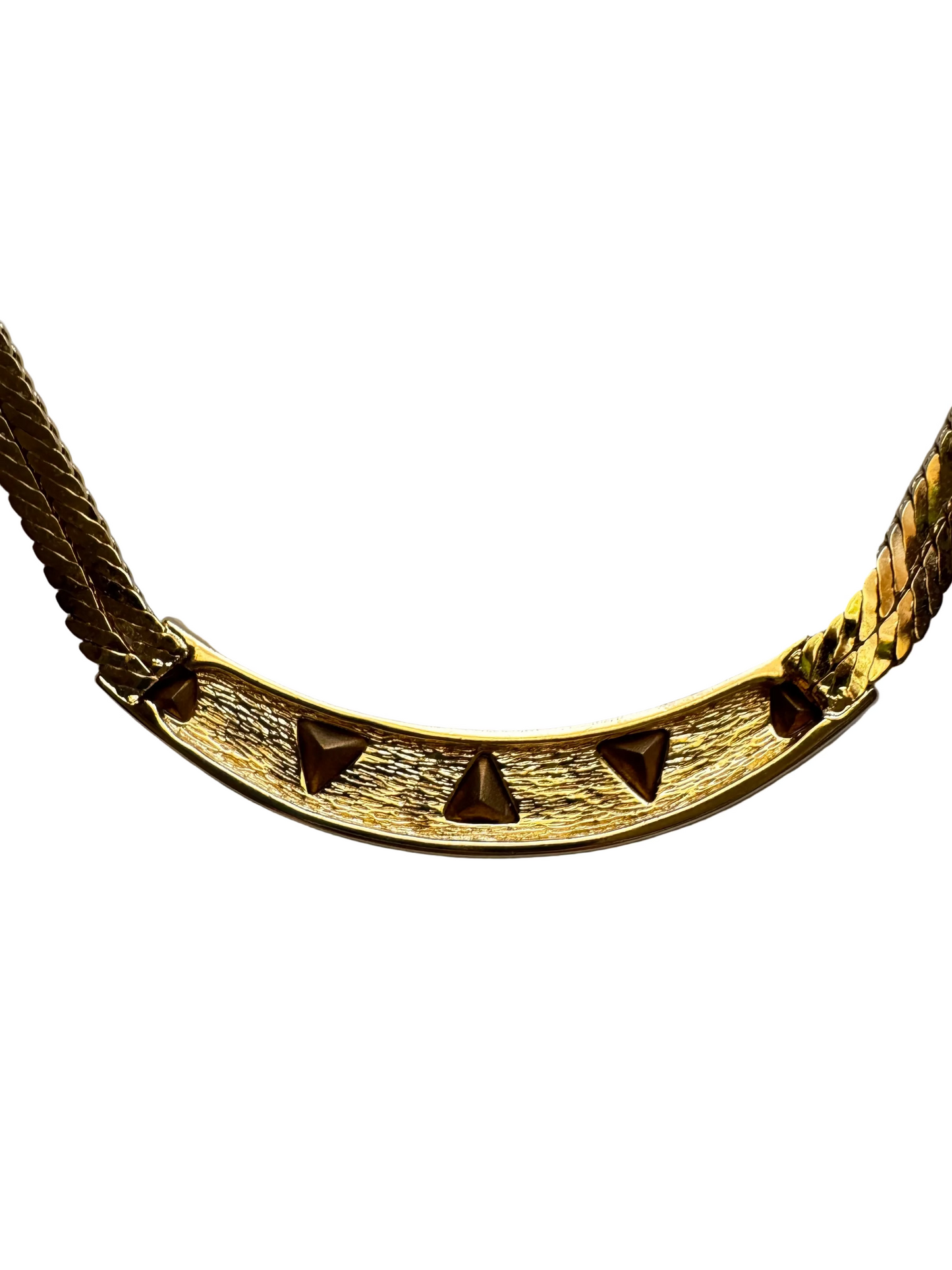 Vintage Christian Dior Rhinestone Panel Necklace Gold Tone