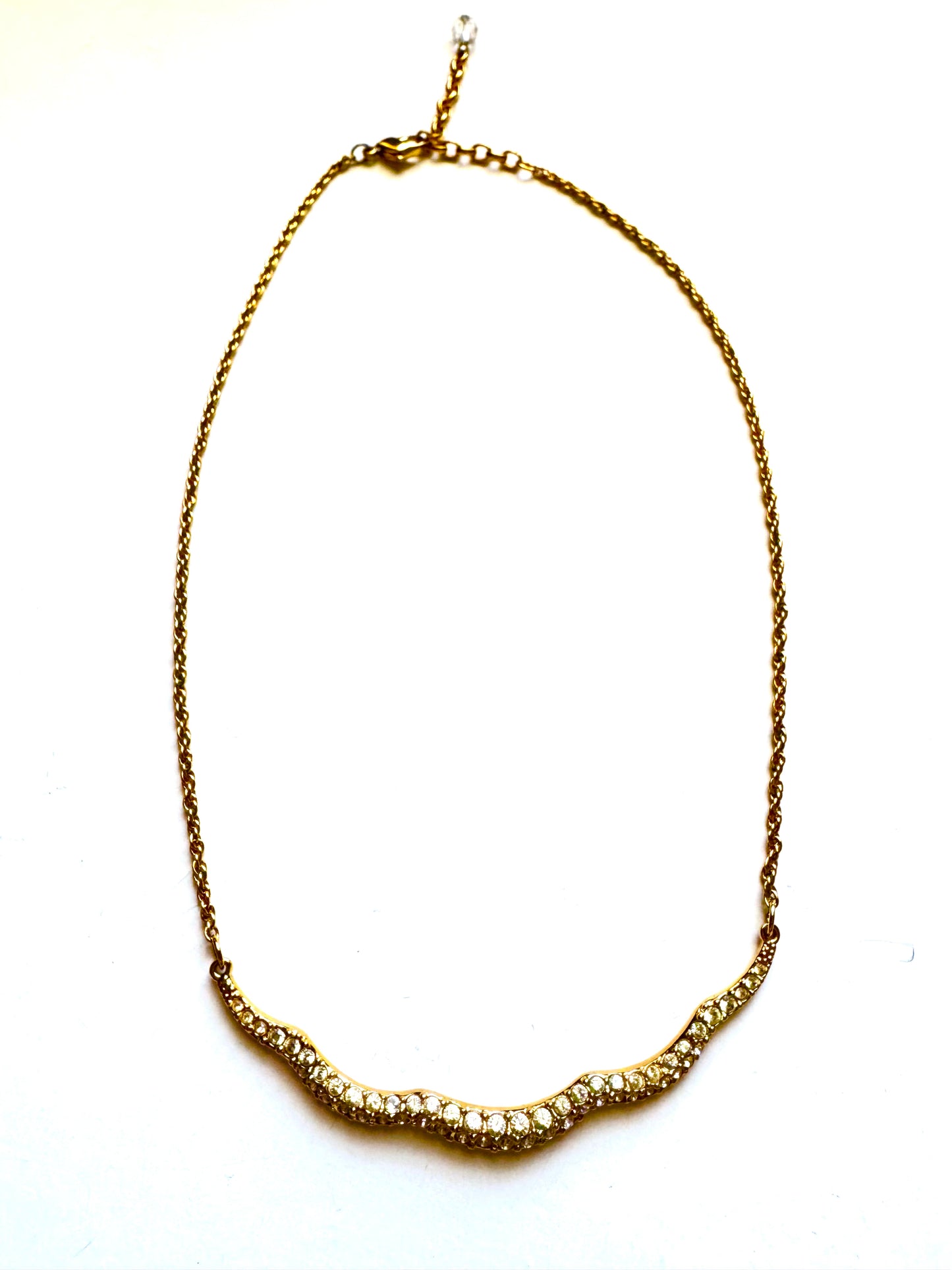 Vintage Swarovski Rhinestone Curved Necklace Gold Tone
