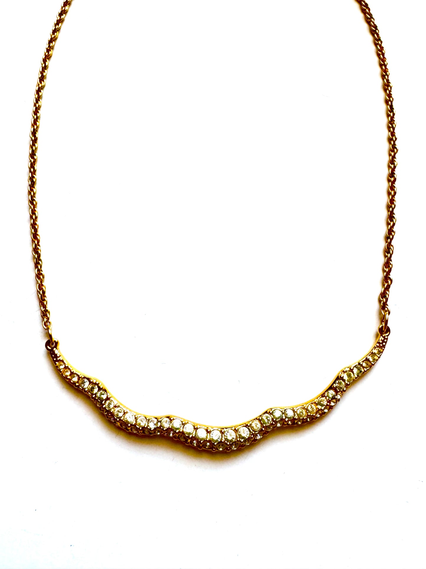 Vintage Swarovski Rhinestone Curved Necklace Gold Tone