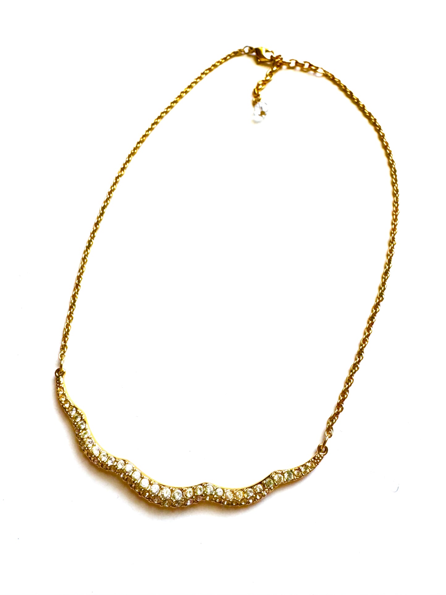 Vintage Swarovski Rhinestone Curved Necklace Gold Tone