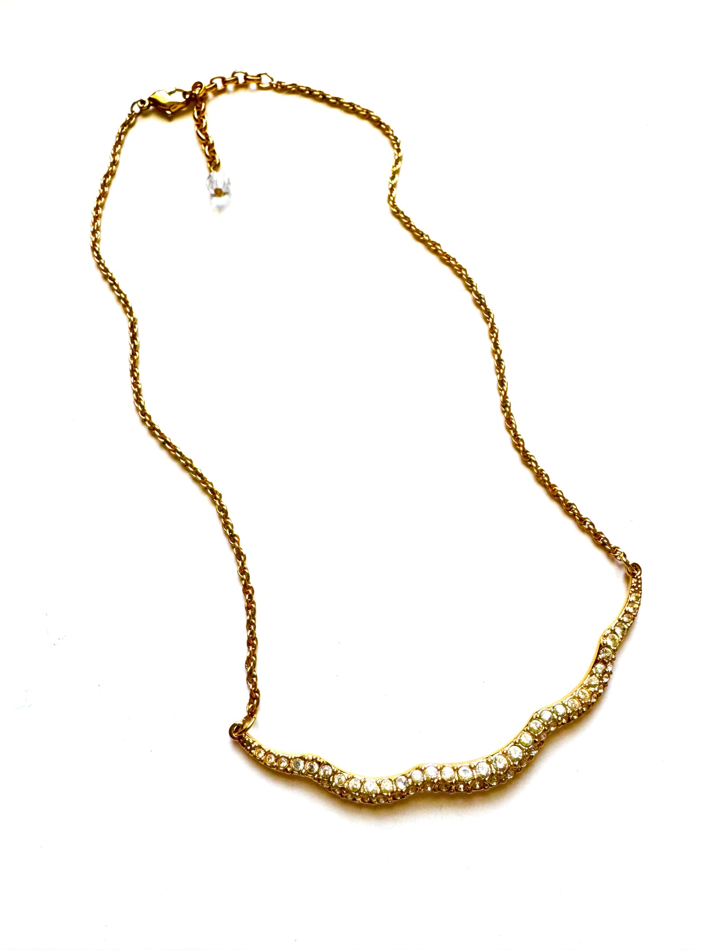 Vintage Swarovski Rhinestone Curved Necklace Gold Tone