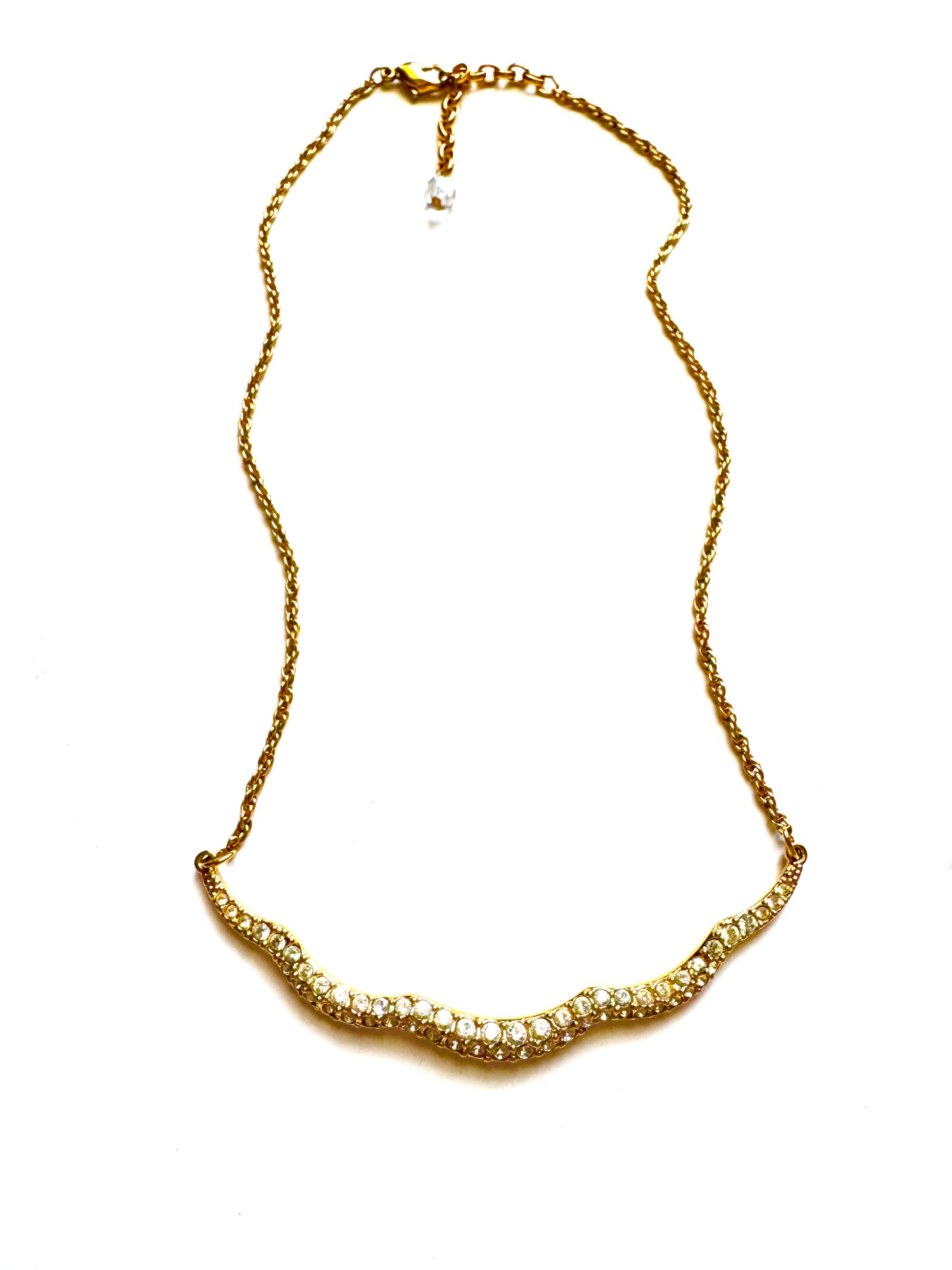 Vintage Swarovski Rhinestone Curved Necklace Gold Tone