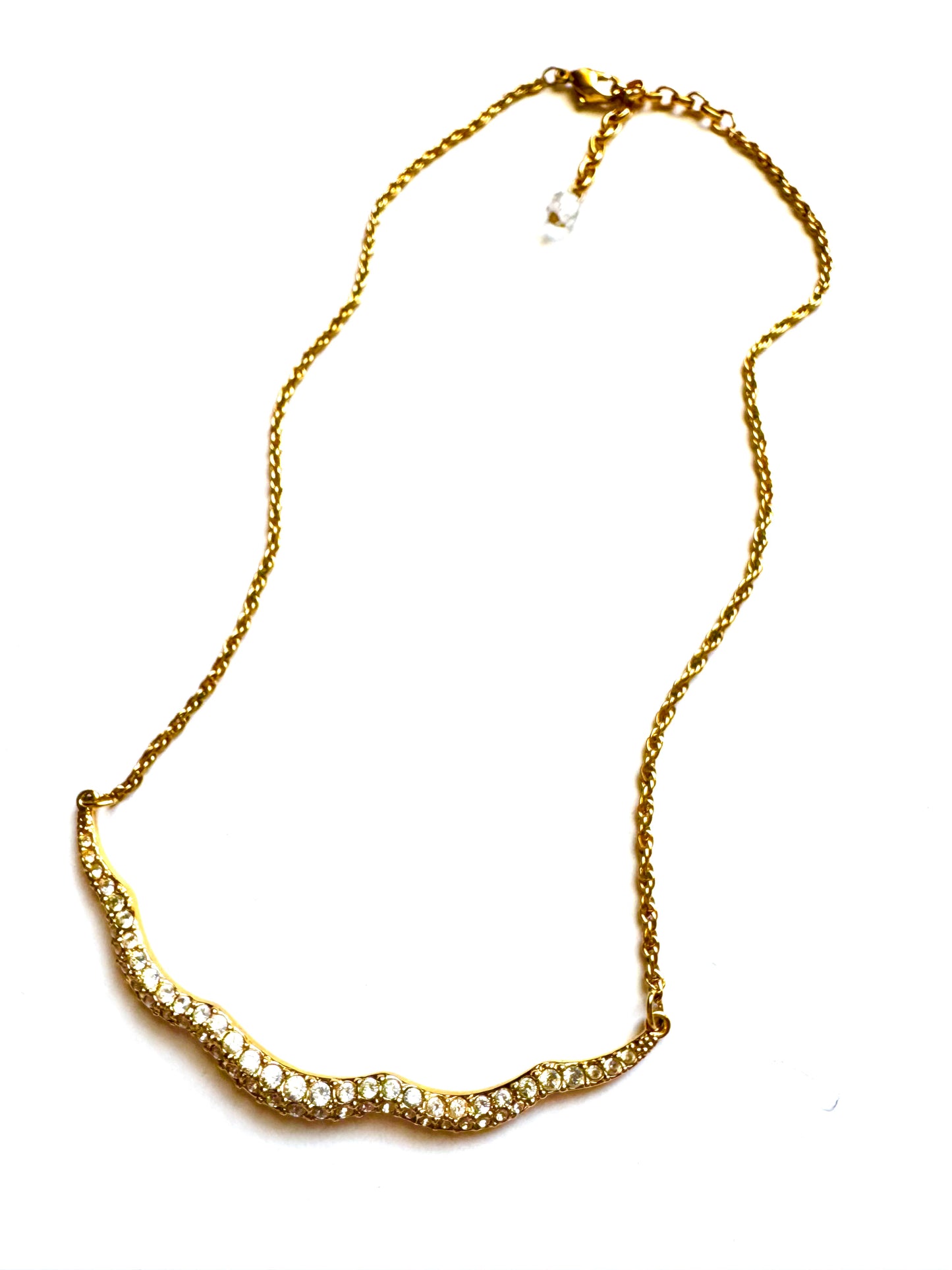Vintage Swarovski Rhinestone Curved Necklace Gold Tone