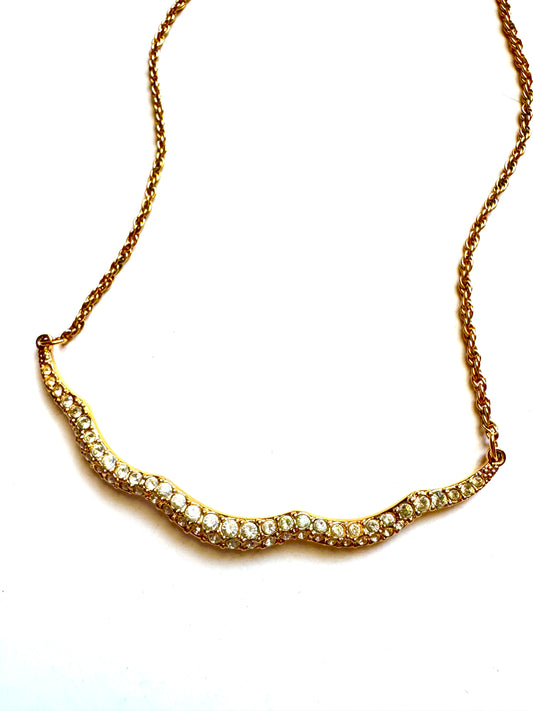 Vintage Swarovski Rhinestone Curved Necklace Gold Tone