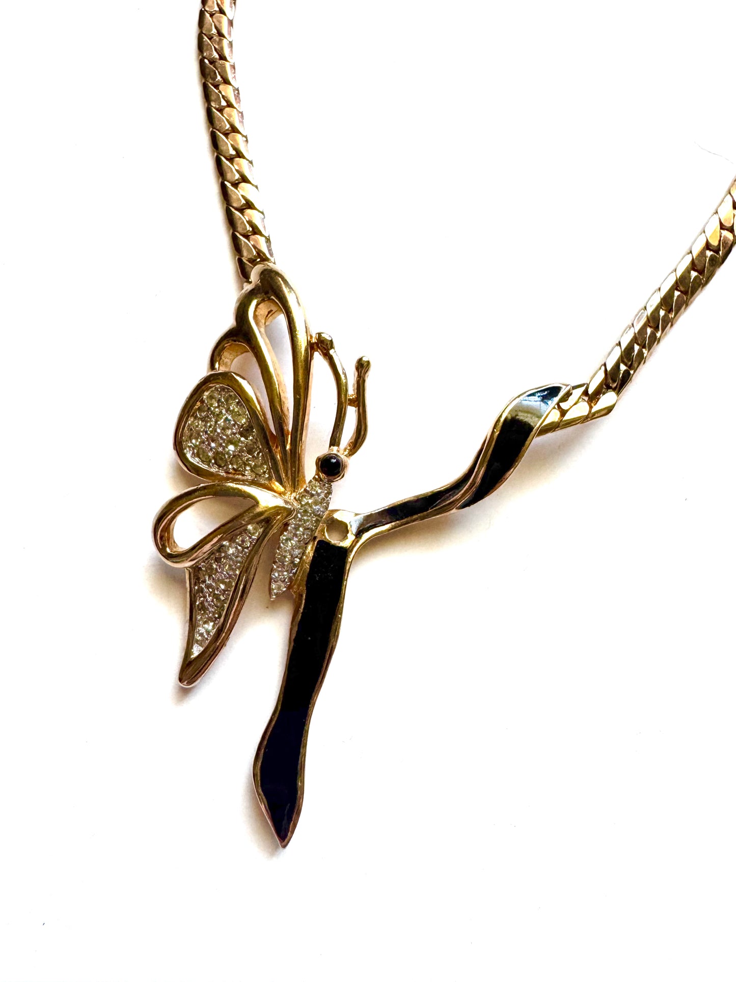Vintage Rare Panetta Butterfly Necklace Gold Tone Rhinestone