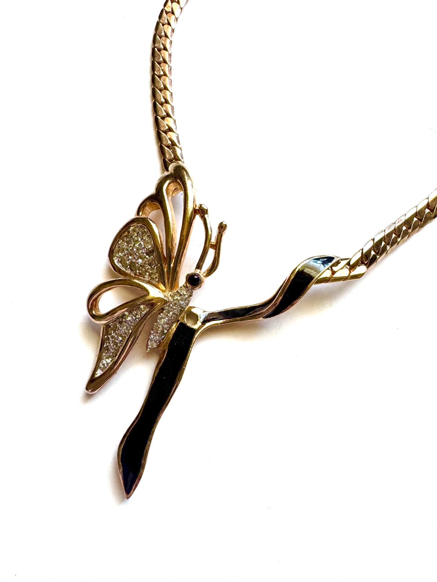 Vintage Rare Panetta Butterfly Necklace Gold Tone Rhinestone
