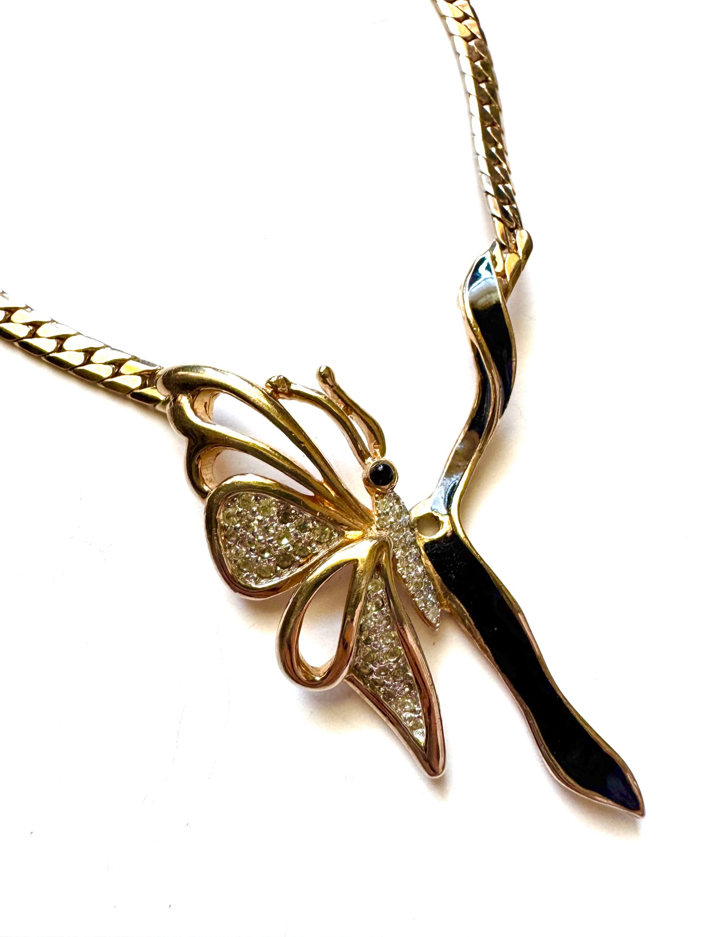 Vintage Rare Panetta Butterfly Necklace Gold Tone Rhinestone