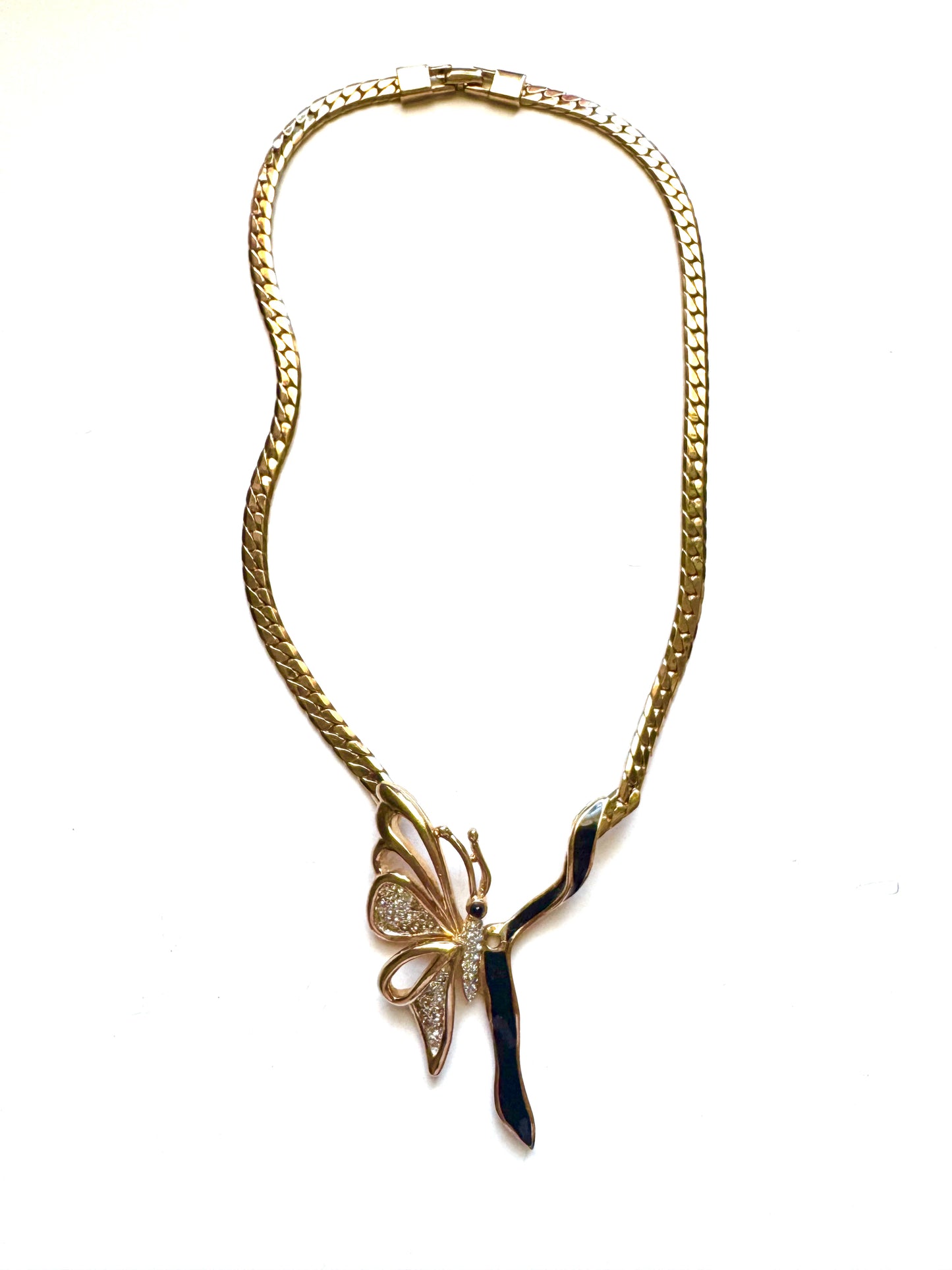 Vintage Rare Panetta Butterfly Necklace Gold Tone Rhinestone