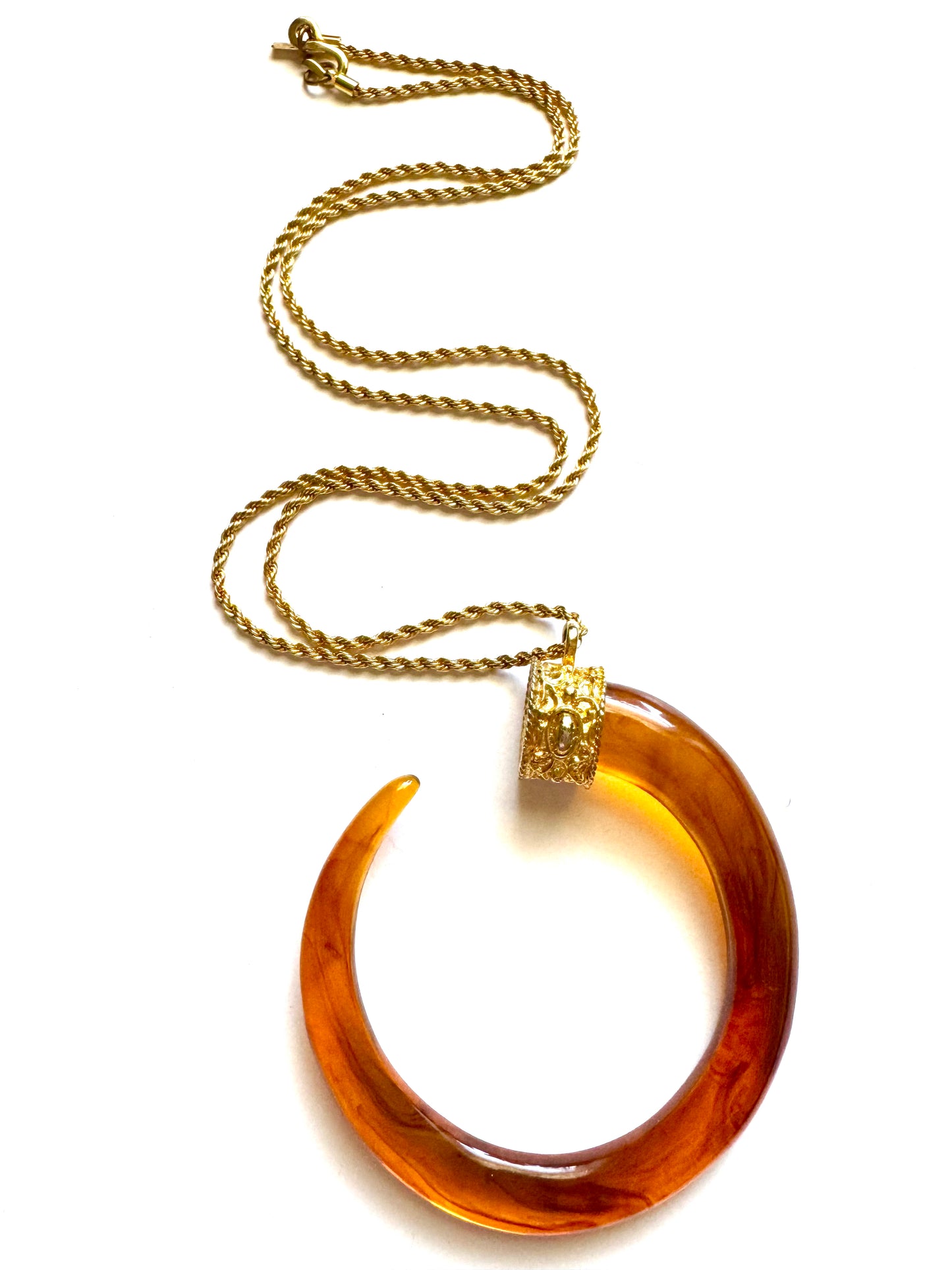 Vintage Kenneth Jay Lane Tortoiseshell Lucite Pendant Necklace