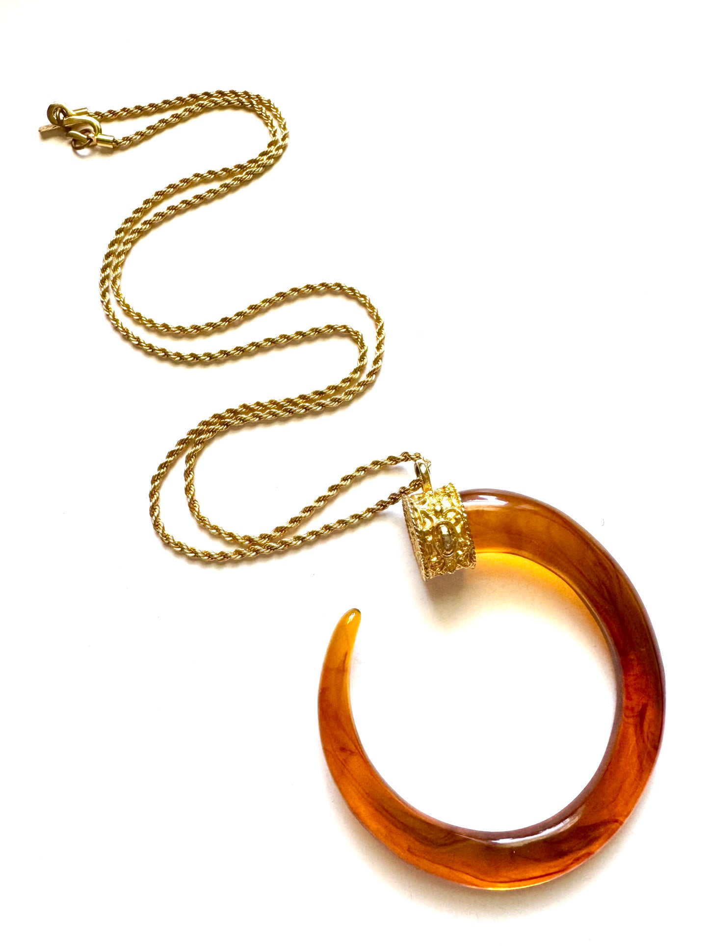 Vintage Kenneth Jay Lane Tortoiseshell Lucite Pendant Necklace