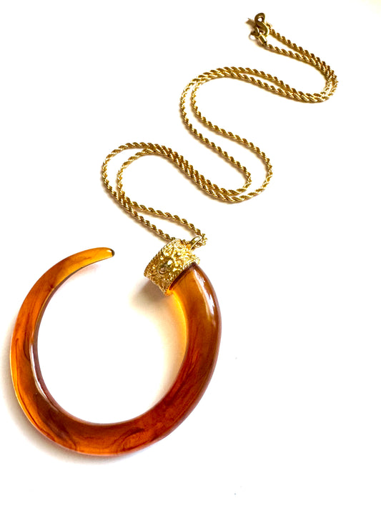 Vintage Kenneth Jay Lane Tortoiseshell Lucite Pendant Necklace