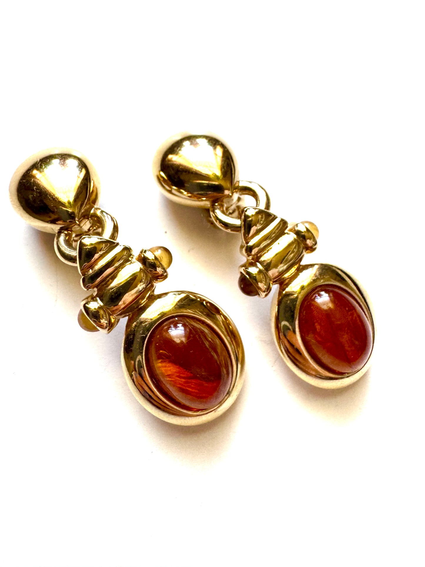 Vintage Ultima Edizione Amber Glass Drop Earrings Gold Tone Italian Clip-On