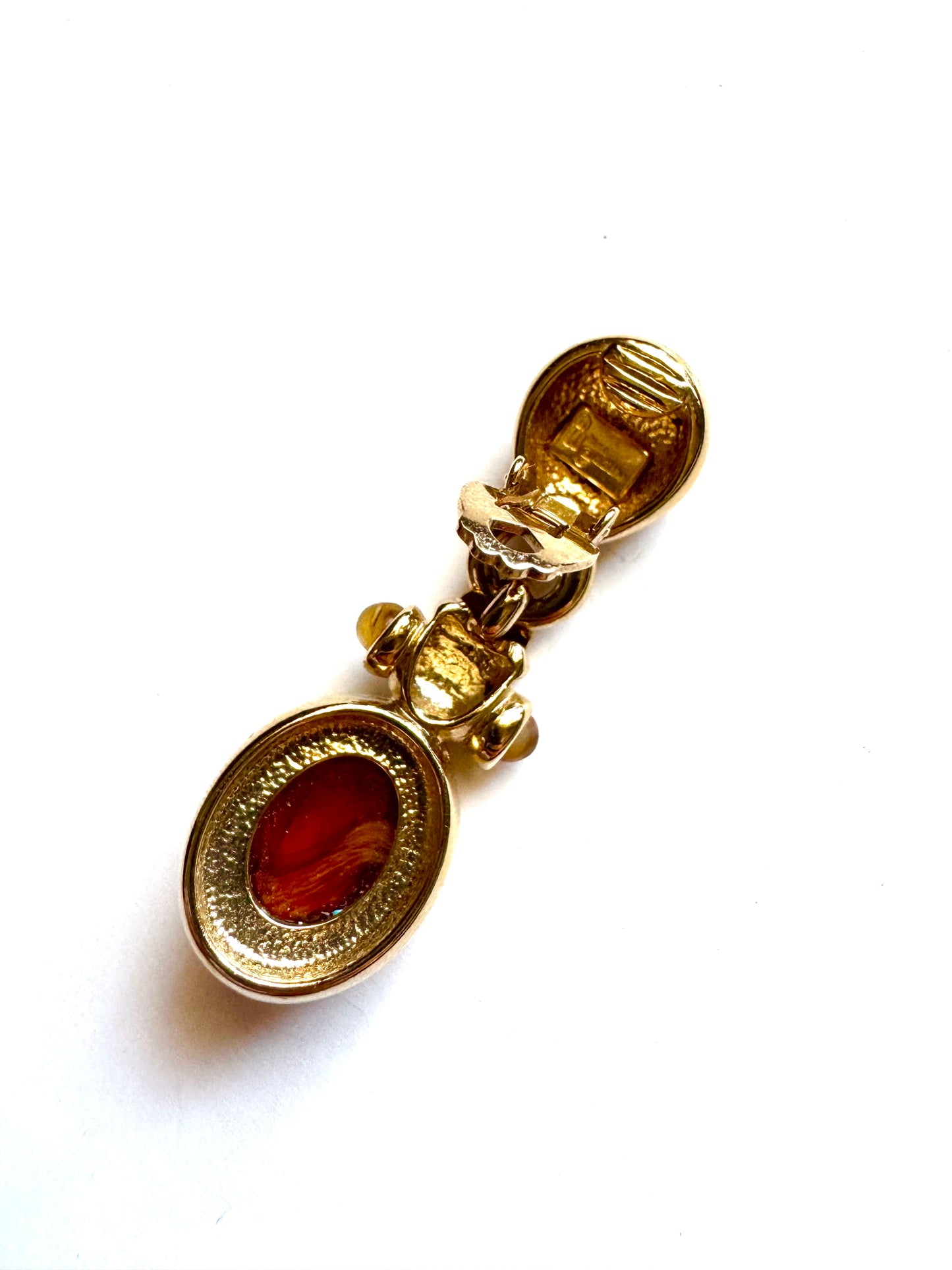 Vintage Ultima Edizione Amber Glass Drop Earrings Gold Tone Italian Clip-On