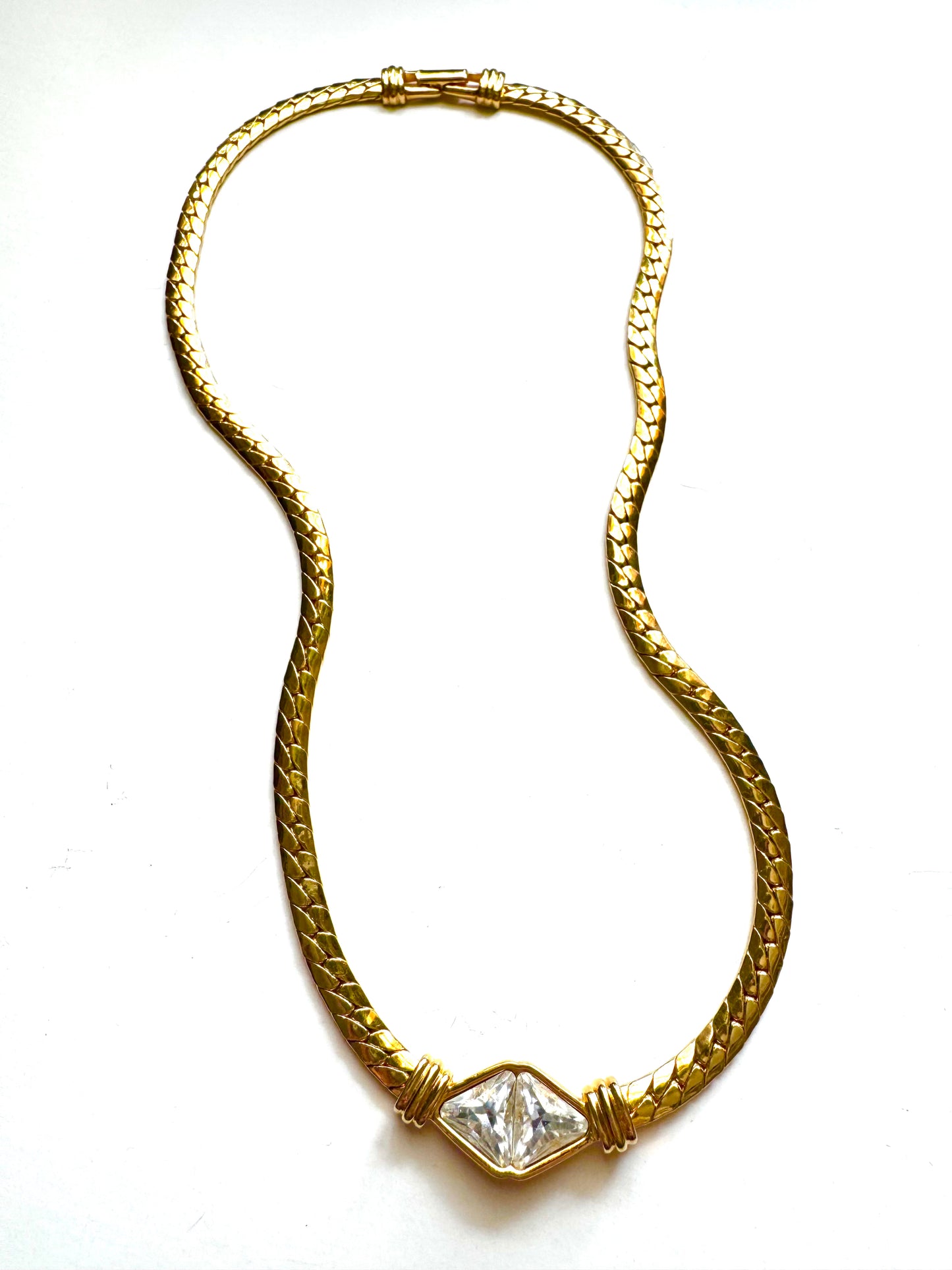 Vintage SAL Swarovski Herringbone Necklace with Crystal Centerpiece