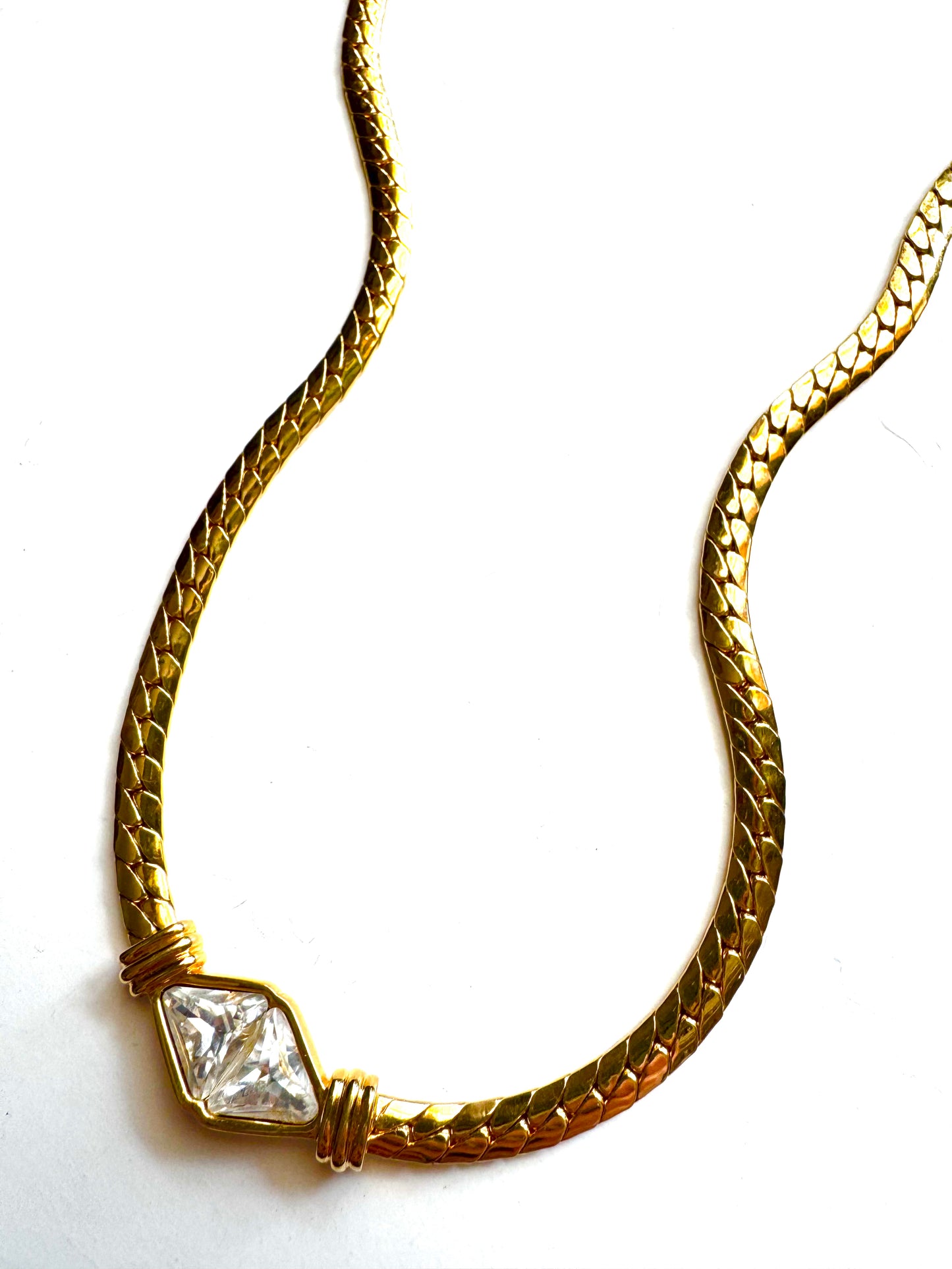 Vintage SAL Swarovski Herringbone Necklace with Crystal Centerpiece