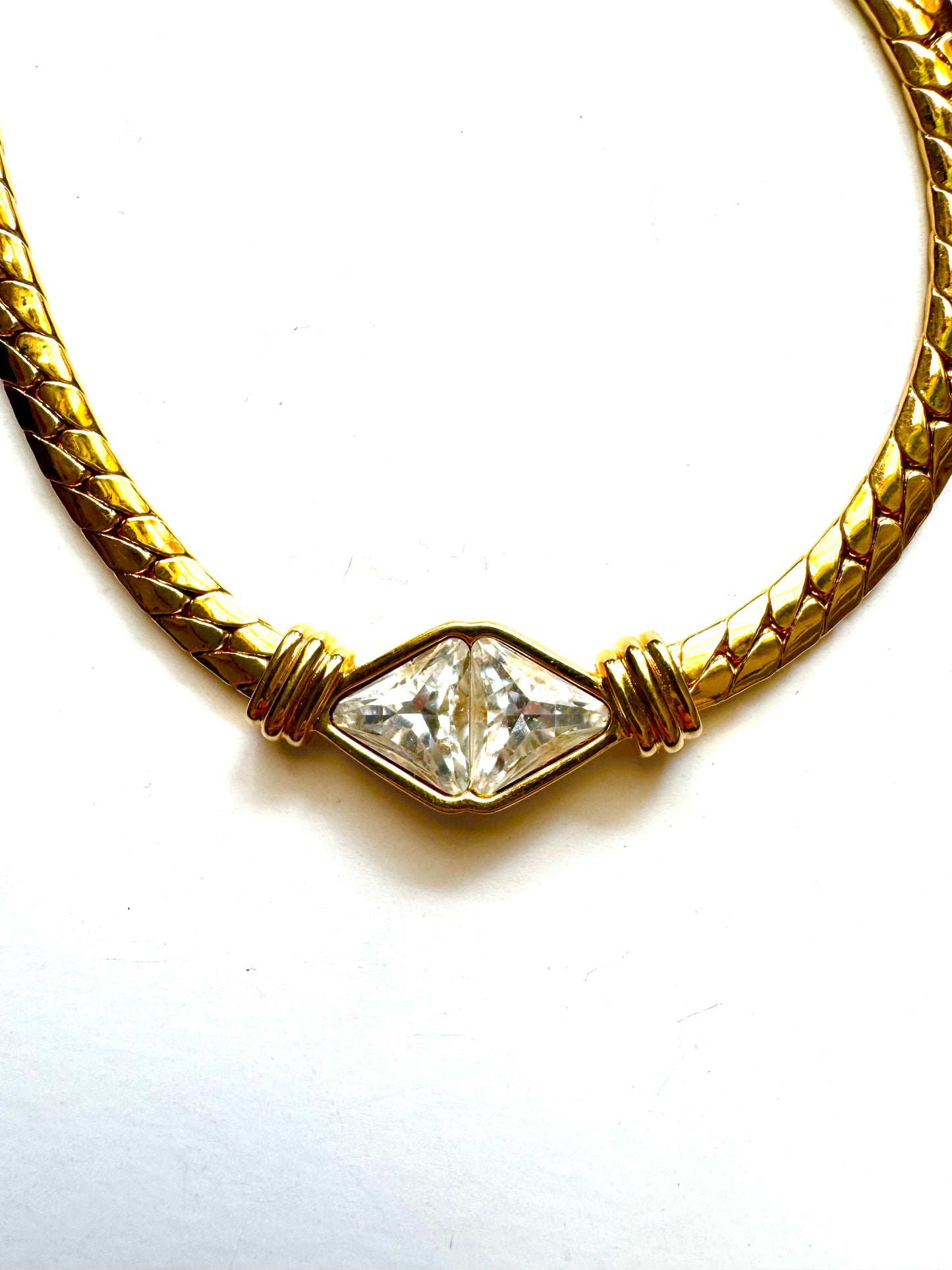 Vintage SAL Swarovski Herringbone Necklace with Crystal Centerpiece