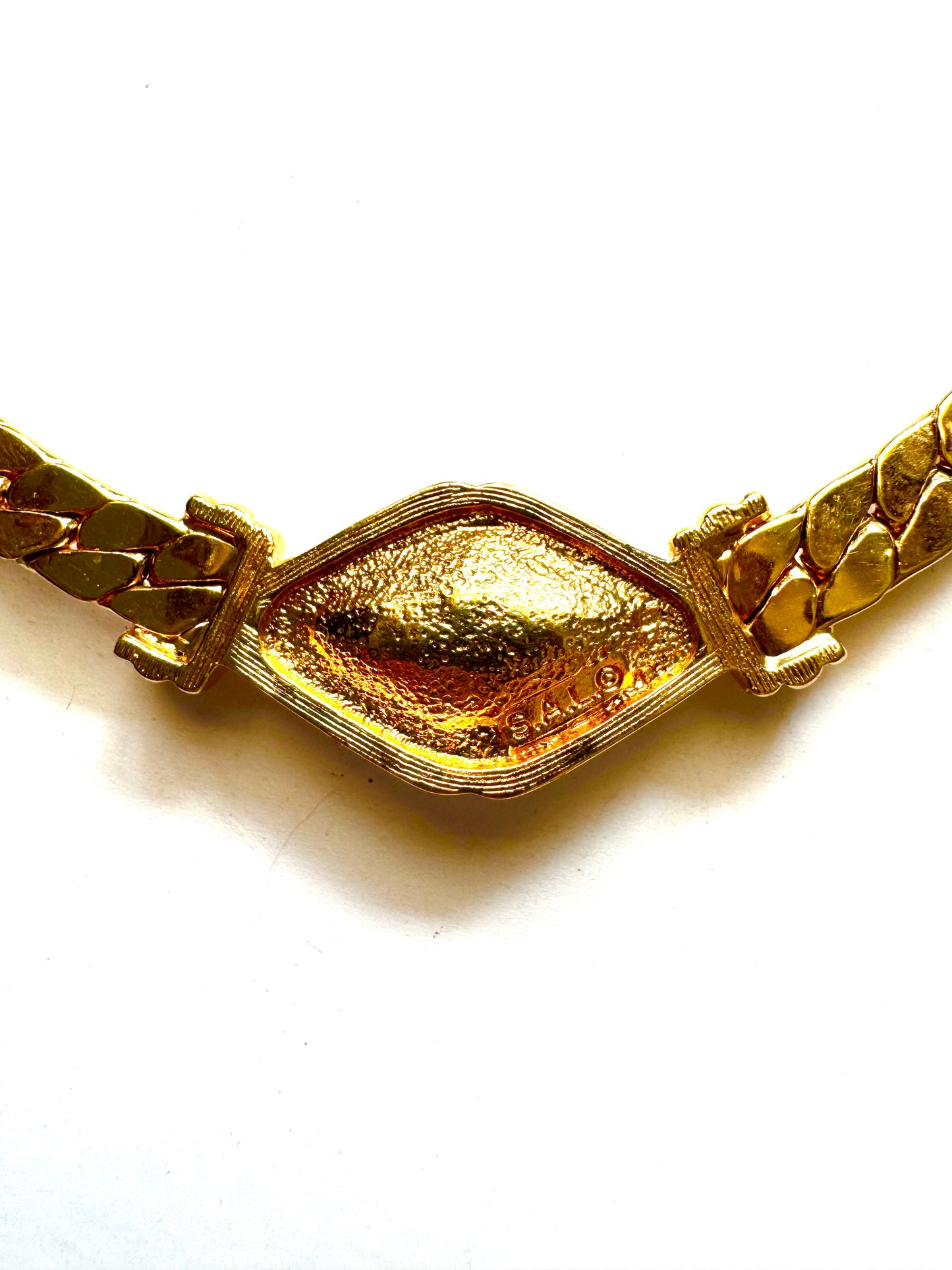 Vintage SAL Swarovski Herringbone Necklace with Crystal Centerpiece