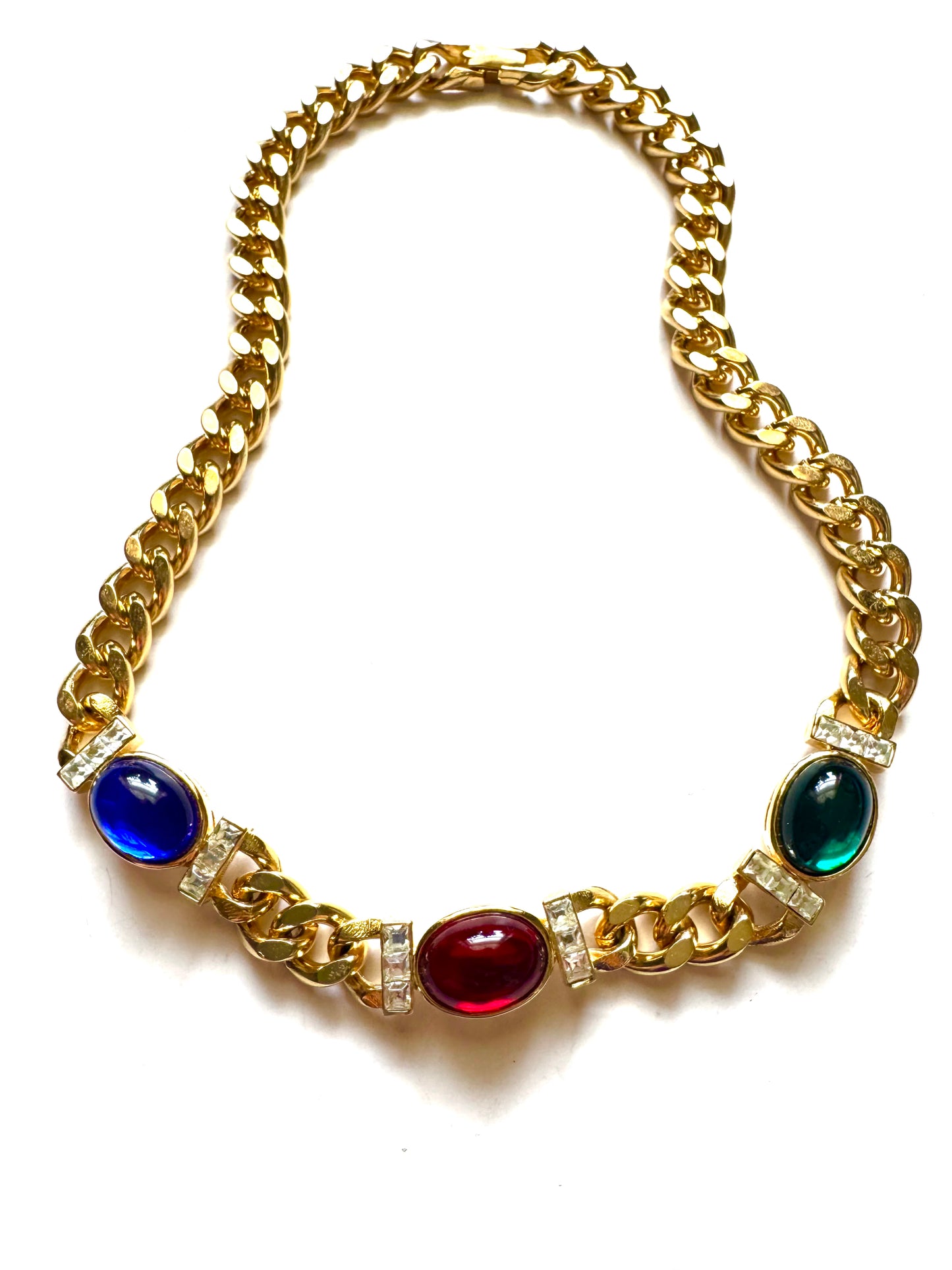 Vintage Gold Tone Lucite Cabochon Statement Choker Necklace