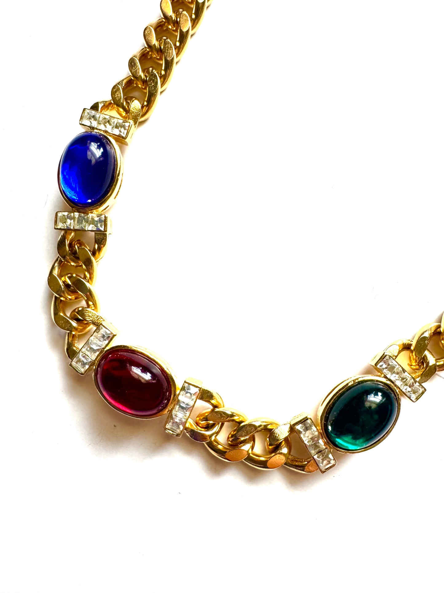 Vintage Gold Tone Lucite Cabochon Statement Choker Necklace