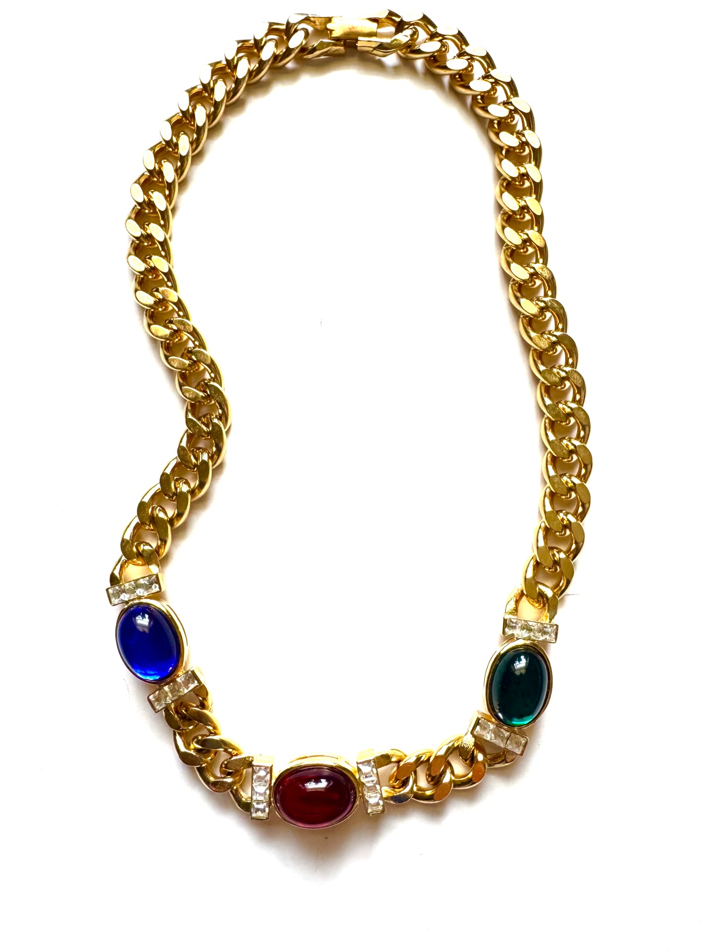 Vintage Gold Tone Lucite Cabochon Statement Choker Necklace