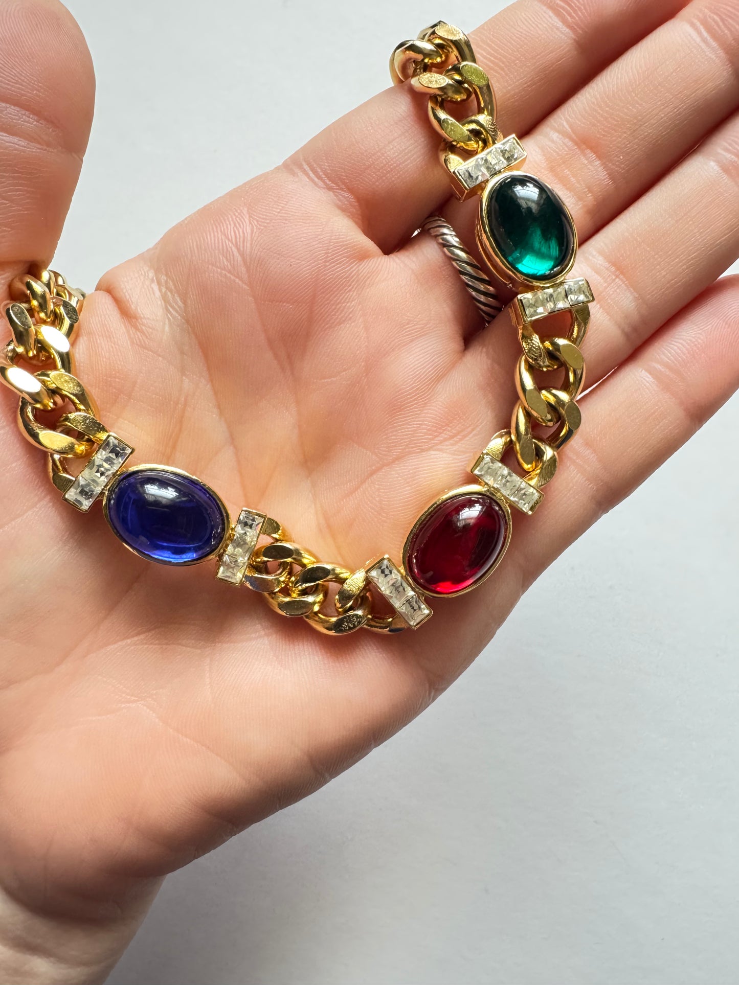 Vintage Gold Tone Lucite Cabochon Statement Choker Necklace