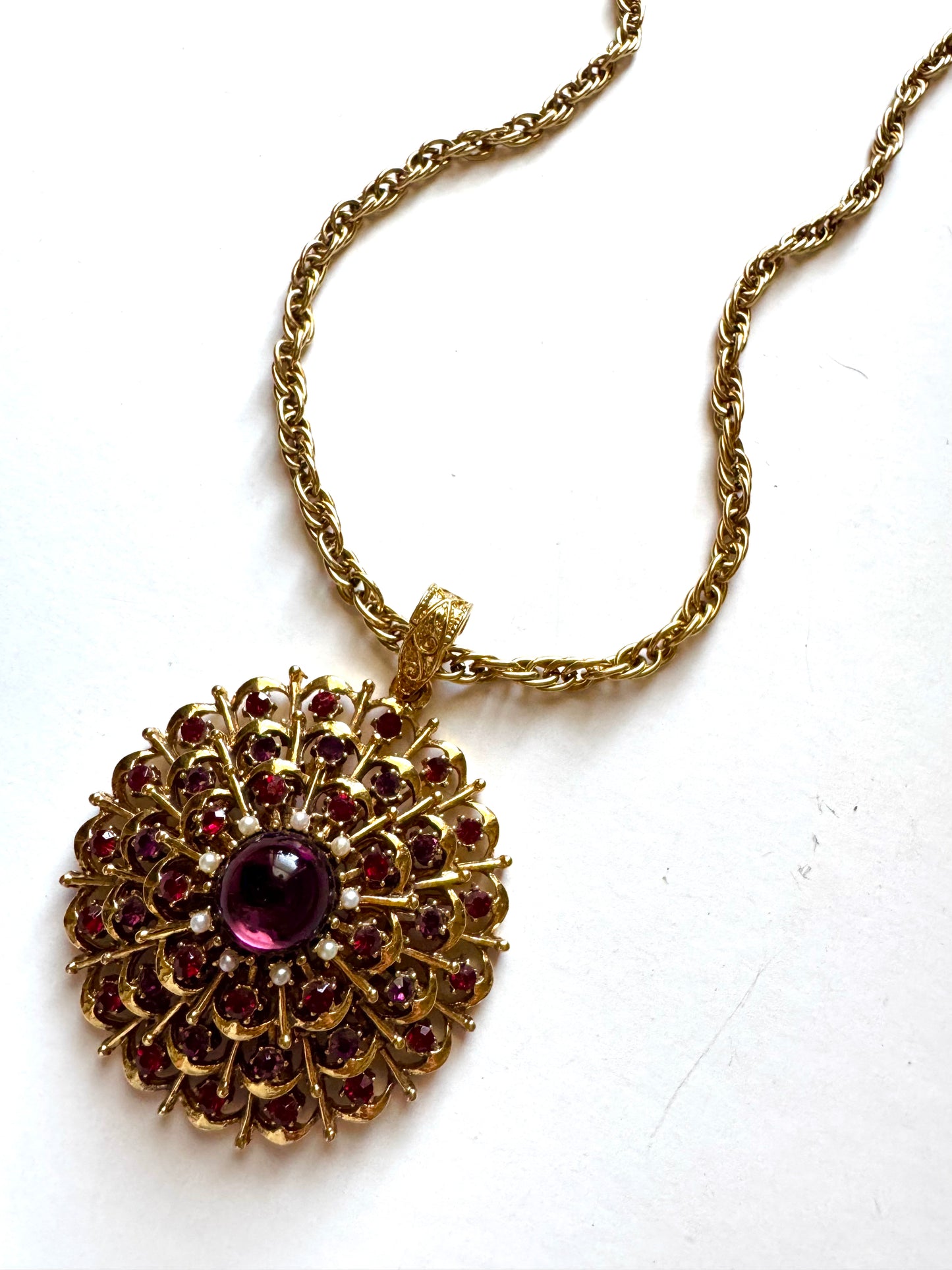 Vintage Victorian Revival Rhinestone & Faux Pearl Pendant Necklace