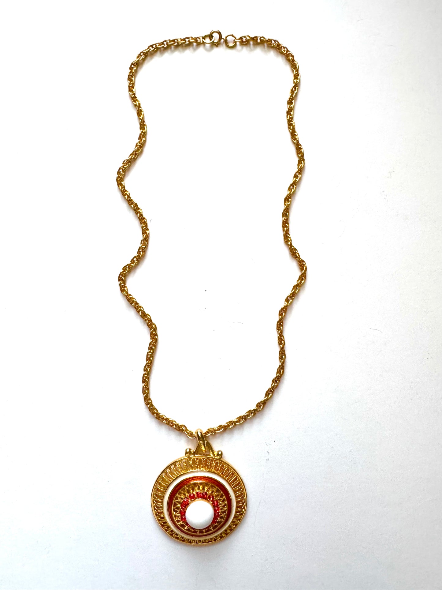 Vintage Enamel & Rhinestone Medallion Pendant Necklace