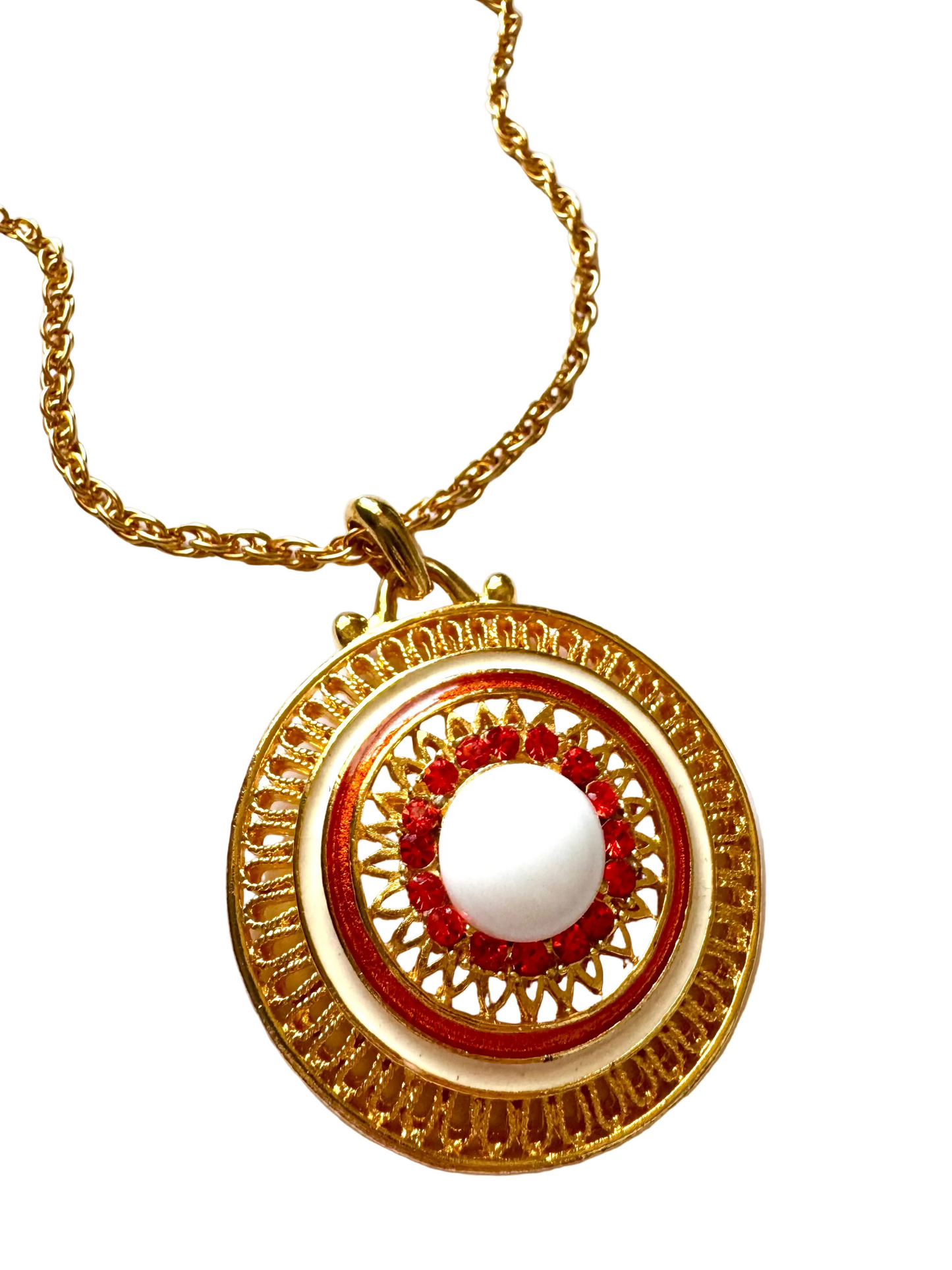 Vintage Enamel & Rhinestone Medallion Pendant Necklace