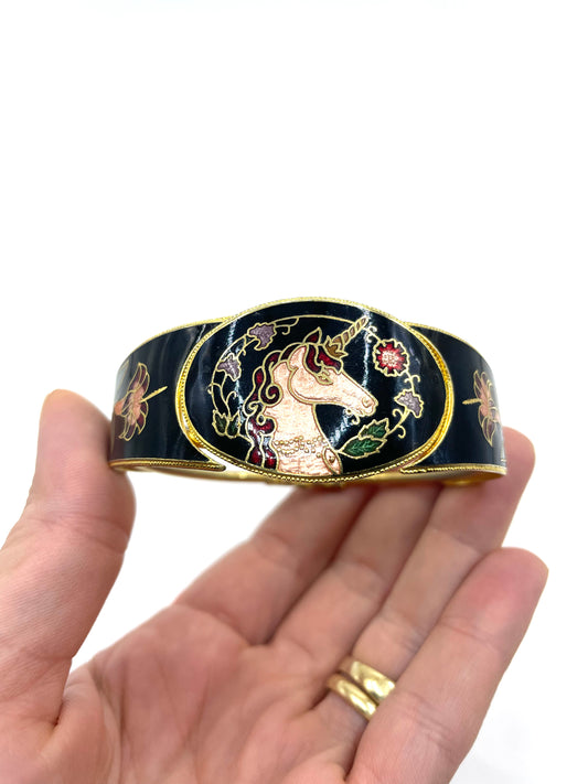 Vintage Rare Cloisonne Unicorn Cuff Bracelet 1980s