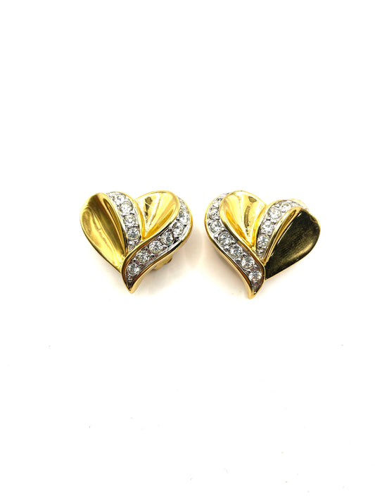 Vintage Nina Ricci Heart Shape CZ Clipon Earrings