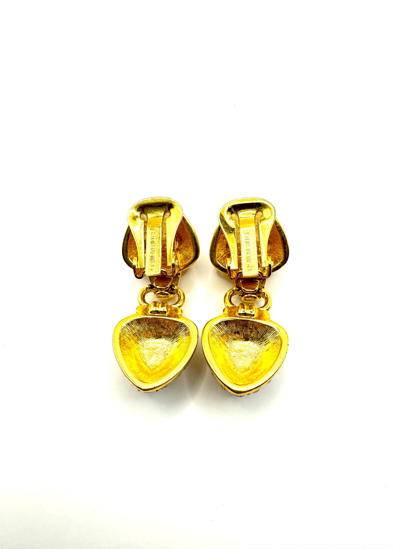 Vintage Nolan Miller Gold Tone Glass Drop Clipon Runway Earrings