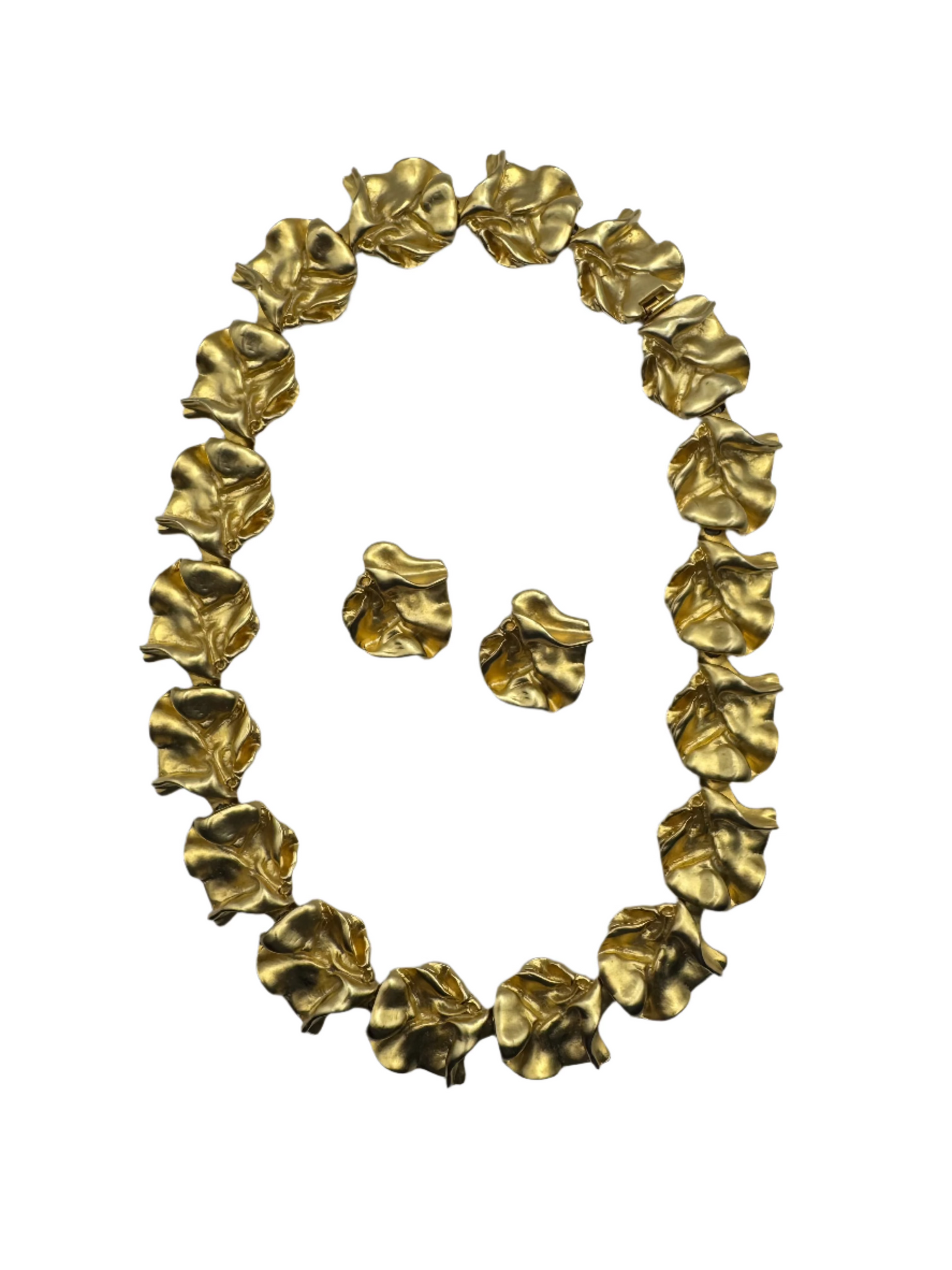 Vintage Les Bernard VO Runway "Ruffles" Necklace and Clipon Earring Set 1980s
